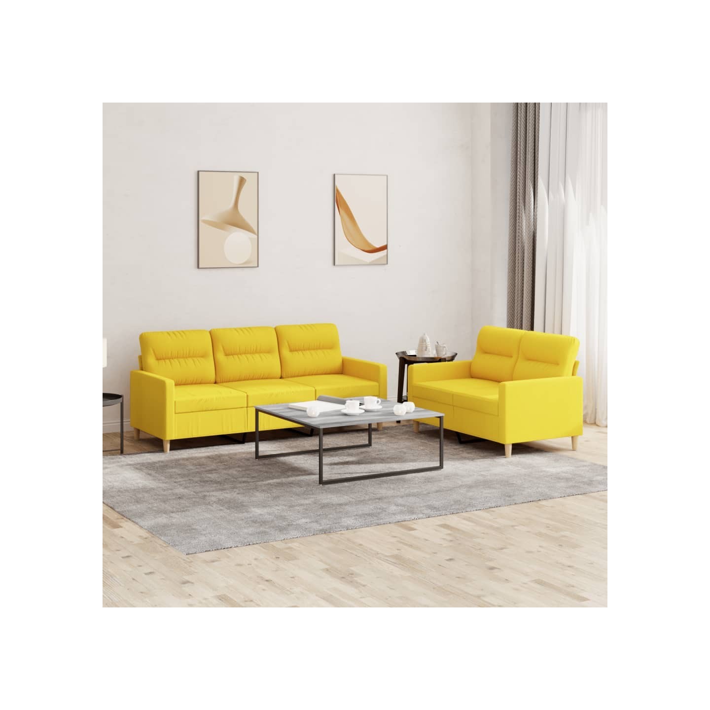 Ensemble de canapés 2 pcs avec coussins Jaune clair Tissu