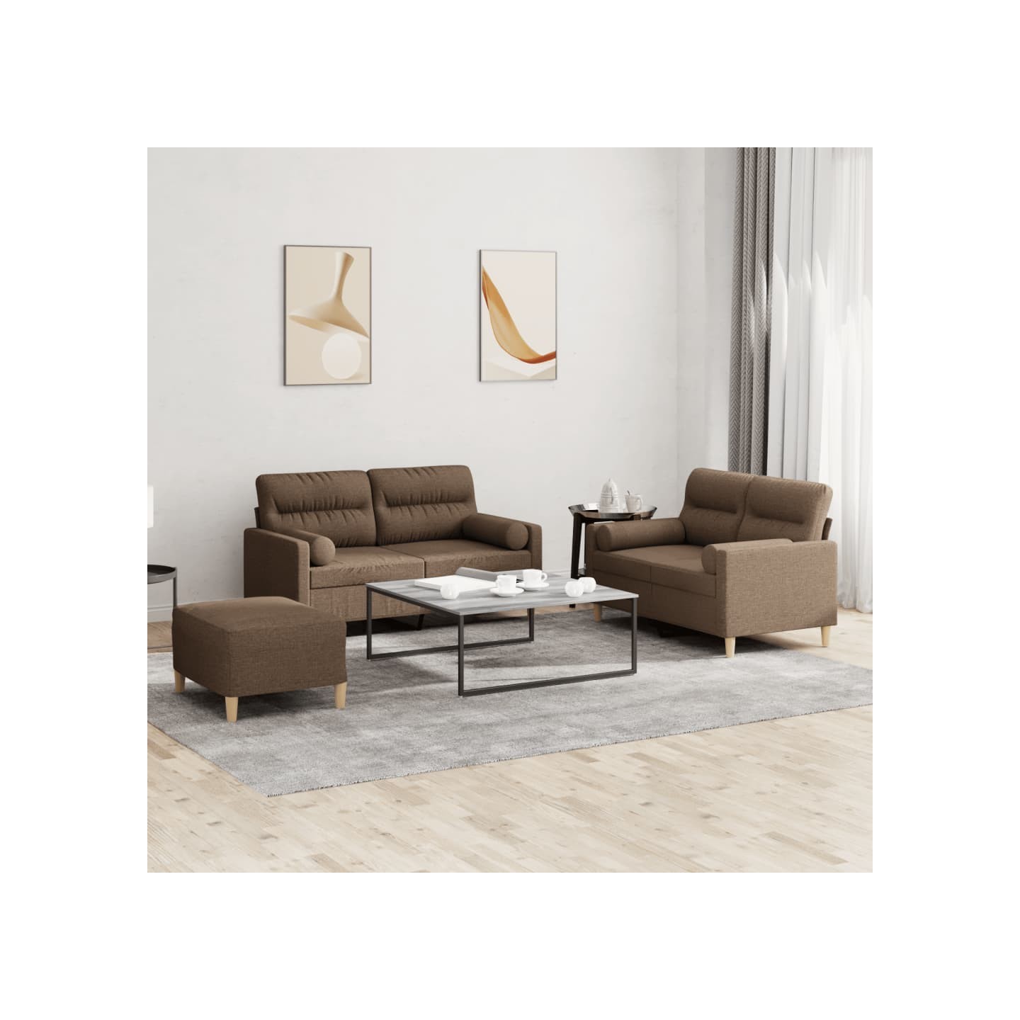 Ensemble de canapés 3 pcs avec coussins marron tissu