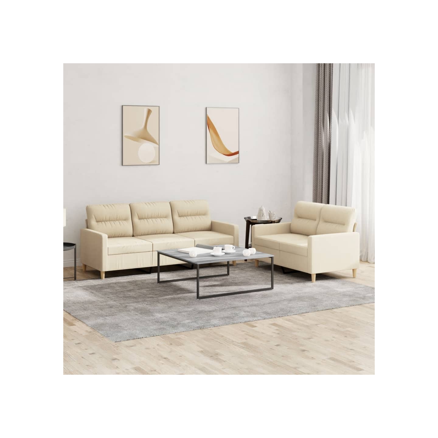 Ensemble de canapés 2 pcs avec coussins Crème Tissu