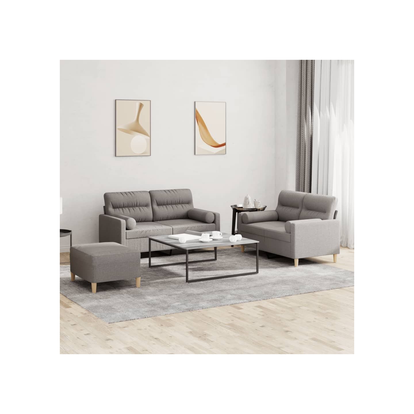 Ensemble de canapés 3 pcs avec coussins taupe tissu