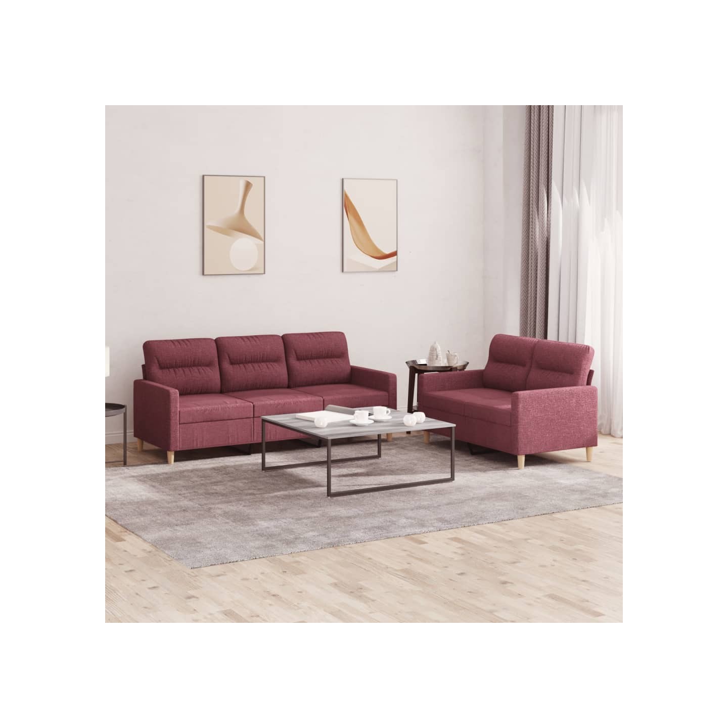 Ensemble de canapés 2 pcs avec coussins Rouge bordeaux Tissu
