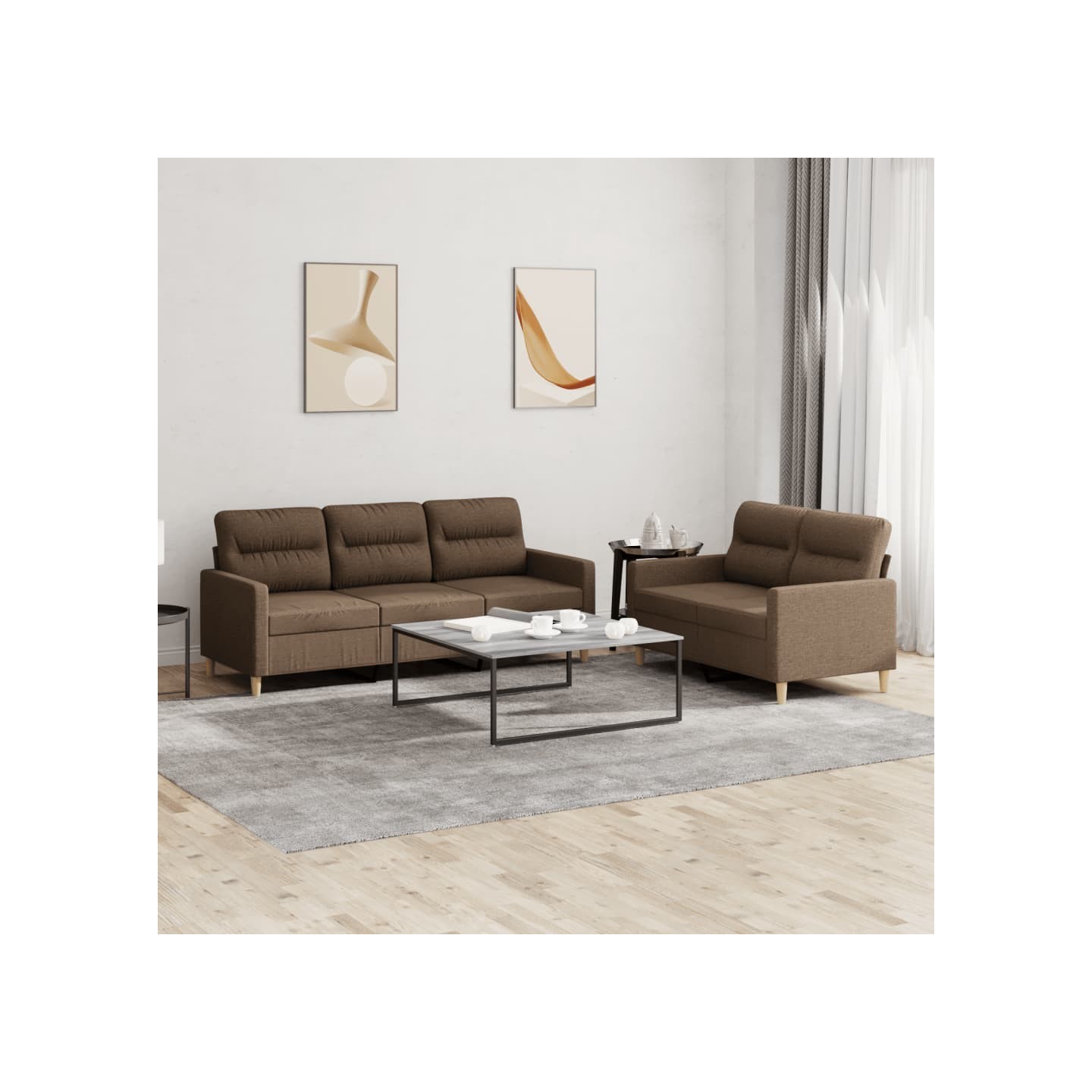 Ensemble de canapés 2 pcs avec coussins Marron Tissu