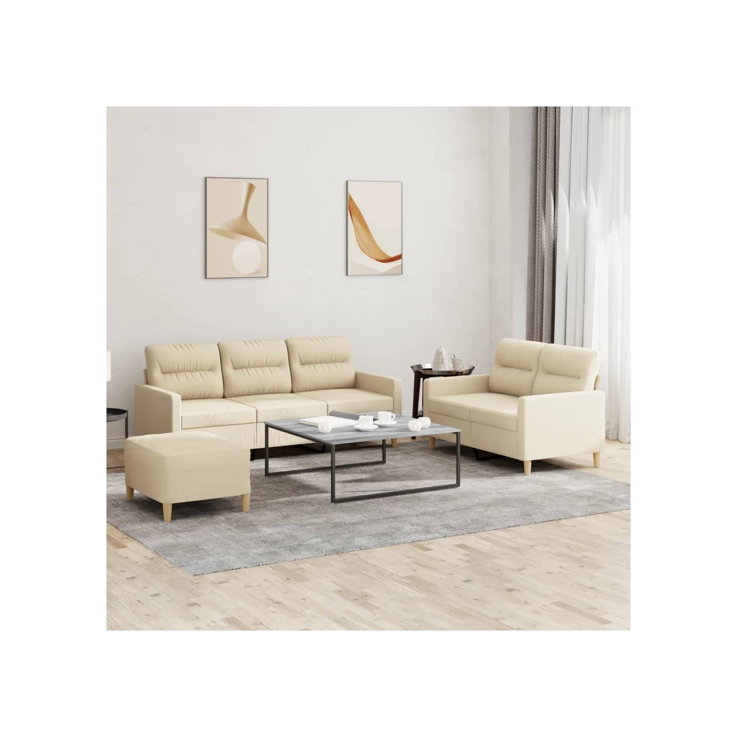 Ensemble de canapés 3 pcs avec coussins Crème Tissu