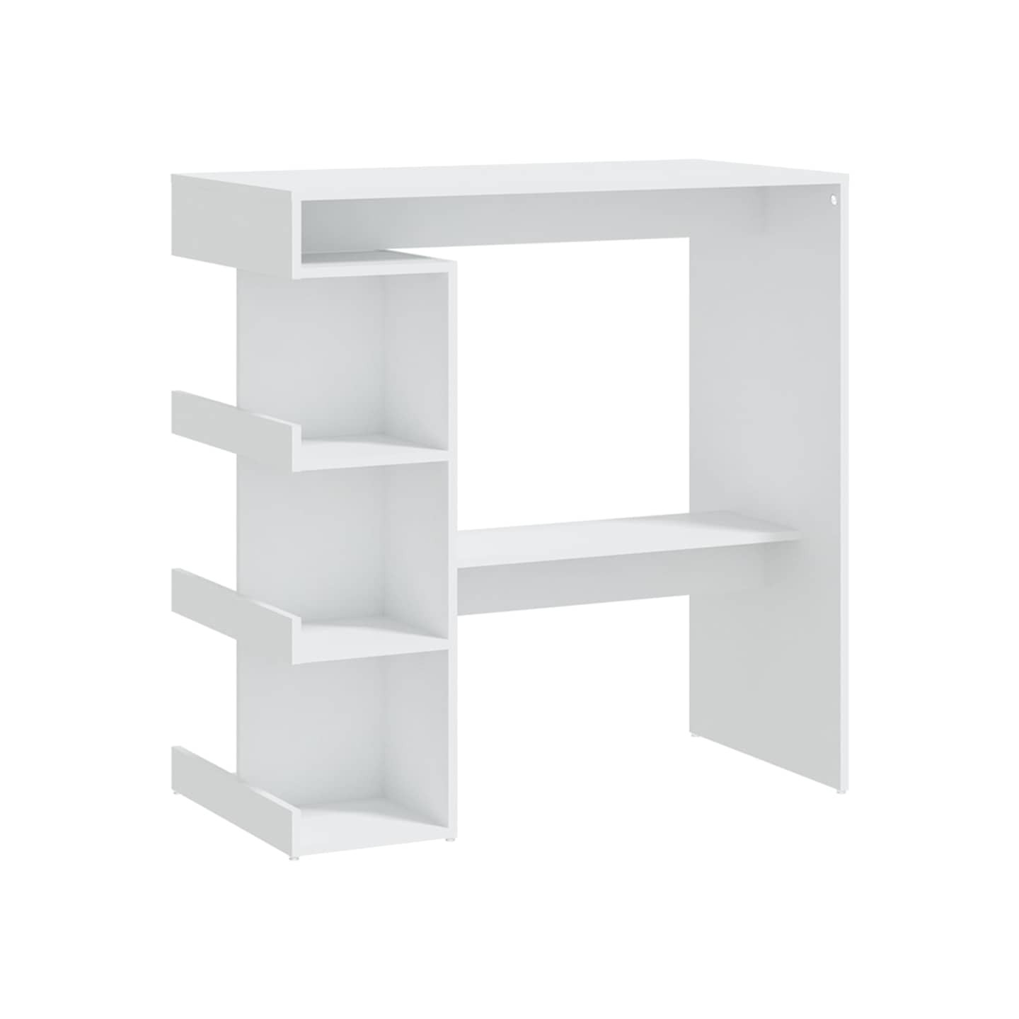 Table de bar avec étagère de rangement Blanc Bois d'ingénierie