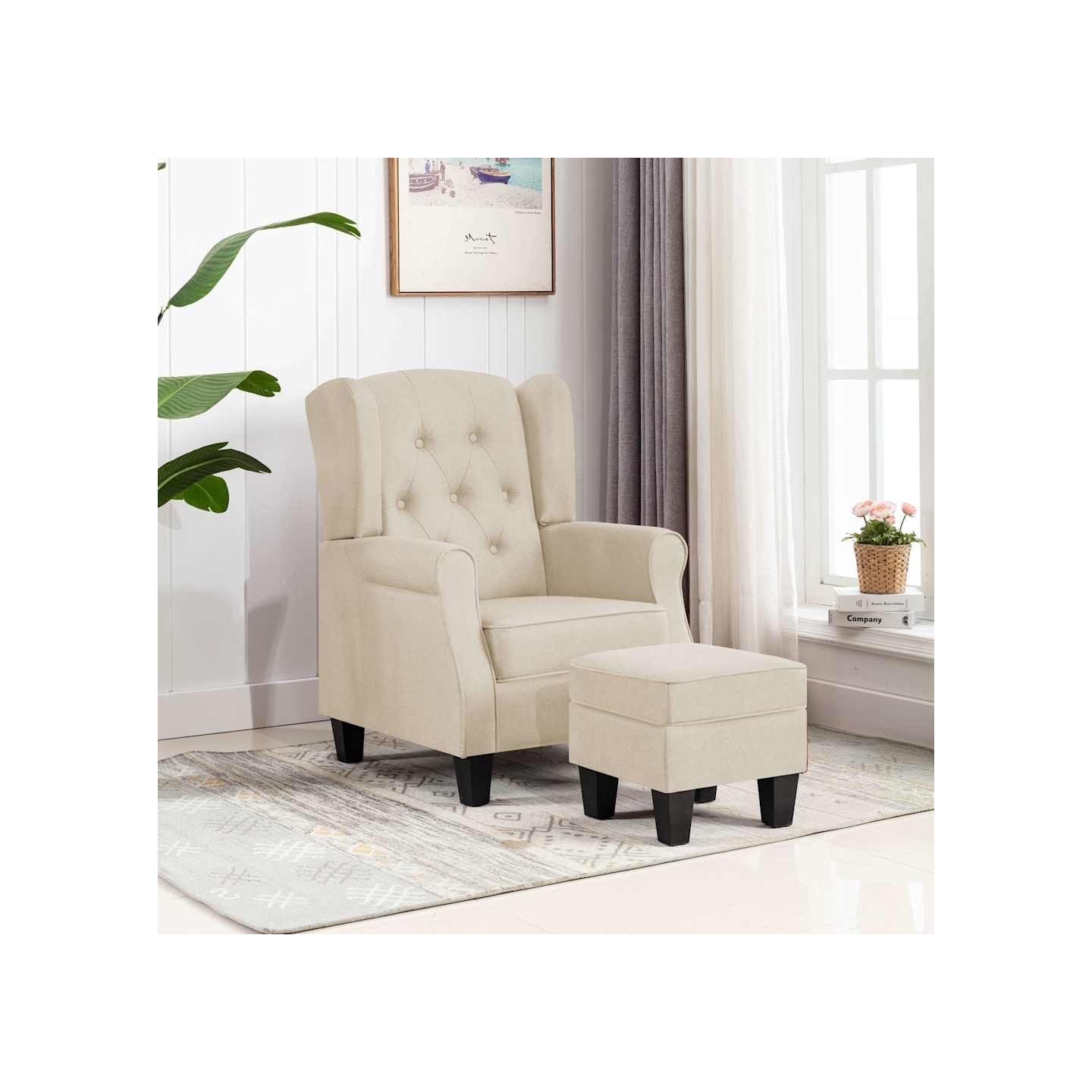 Fauteuil avec repose-pied Crème Tissu