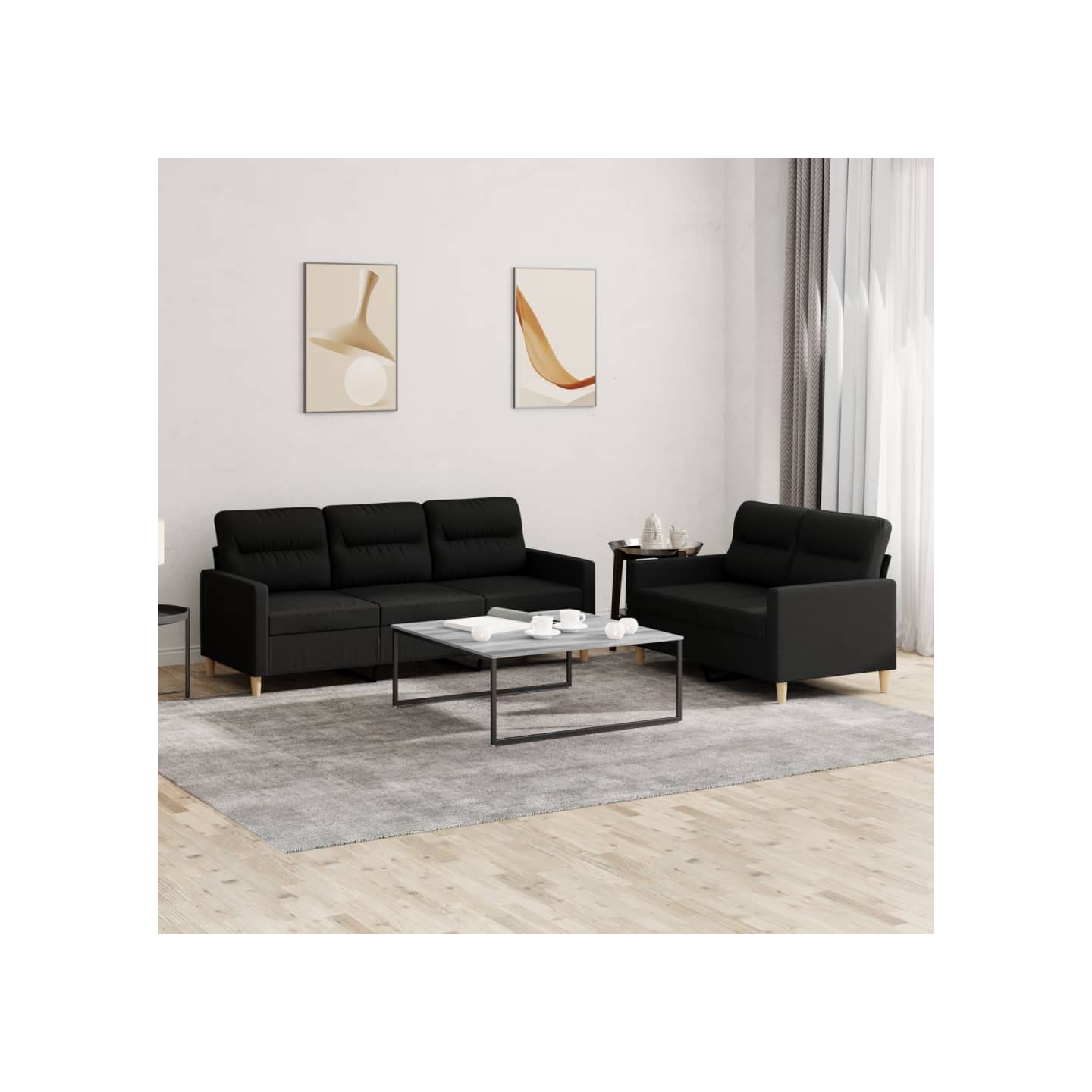 Ensemble de canapés 2 pcs avec coussins Noir Tissu