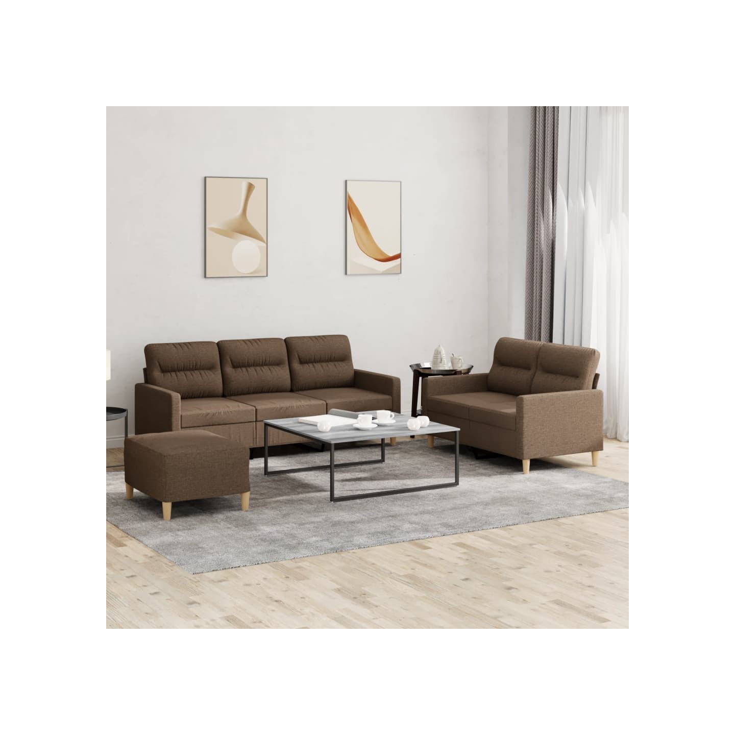 Ensemble de canapés 3 pcs avec coussins Marron Tissu