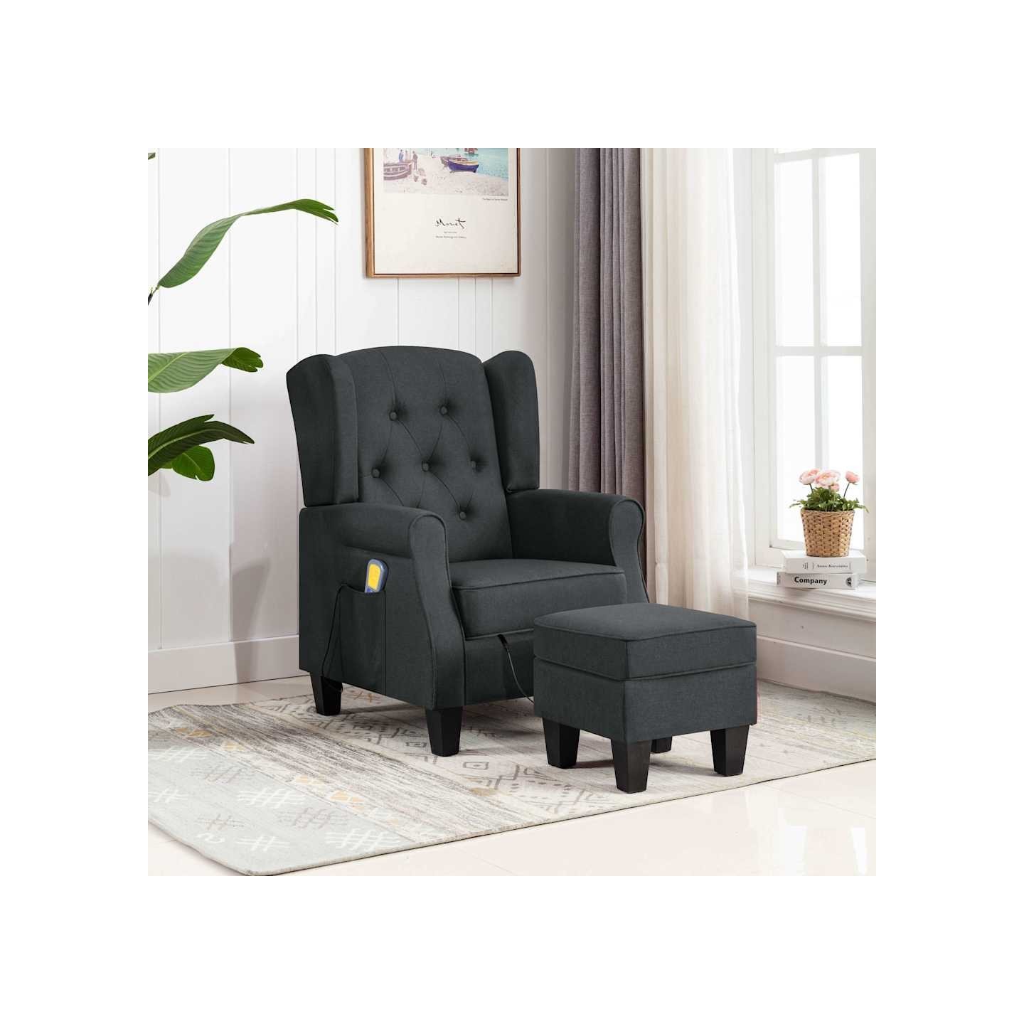 Fauteuil de massage avec repose-pied Gris foncé Tissu
