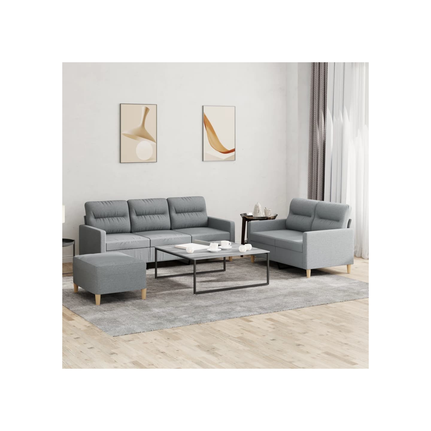 Ensemble de canapés 3 pcs avec coussins Gris clair Tissu