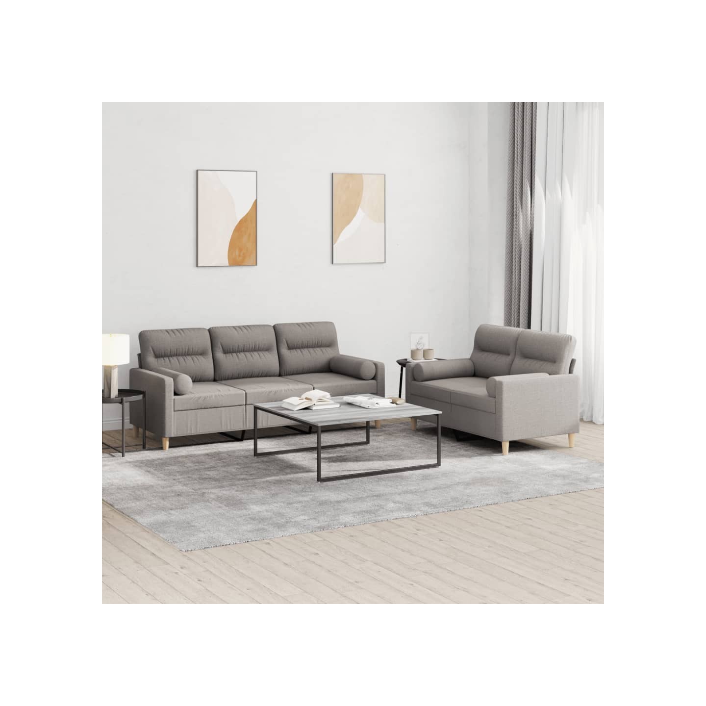 Ensemble de canapés 2 pcs avec coussins taupe tissu