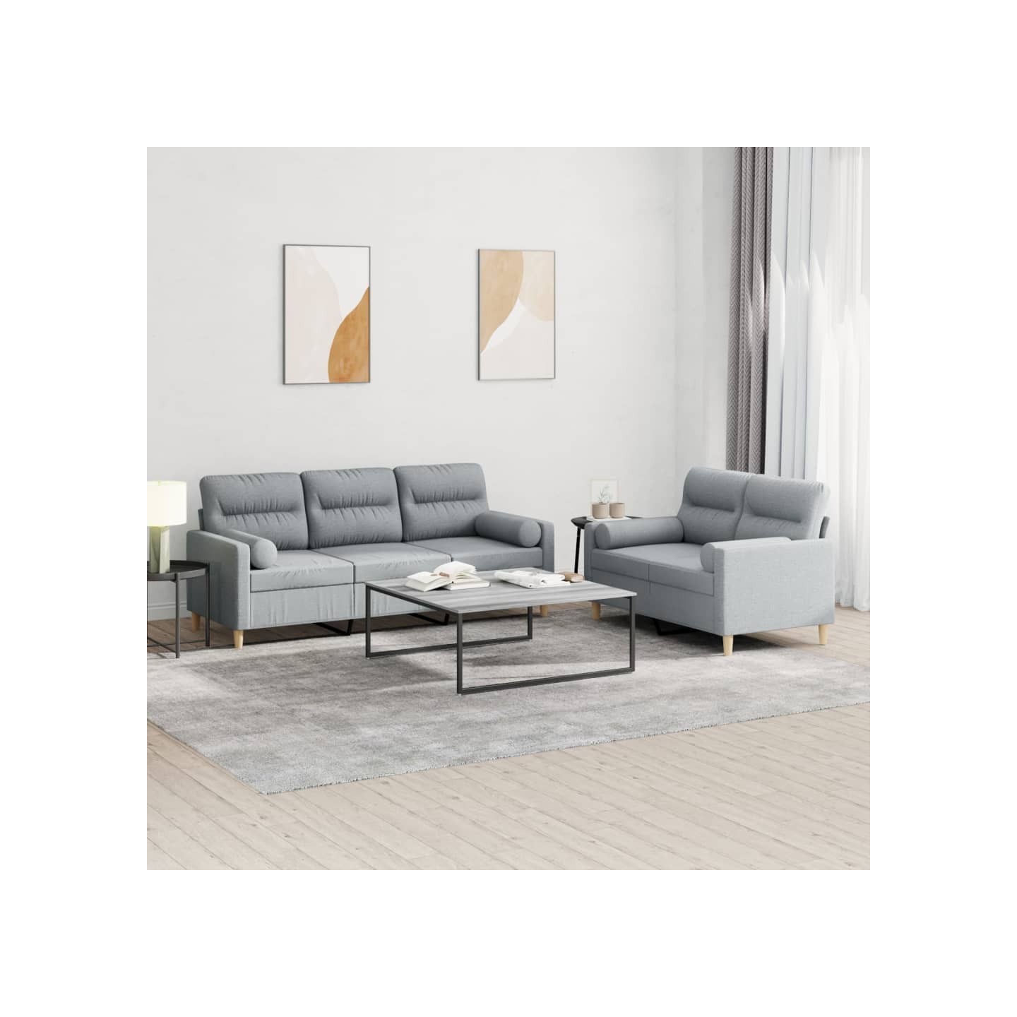 Ensemble de canapés 2 pcs coussins gris clair tissu