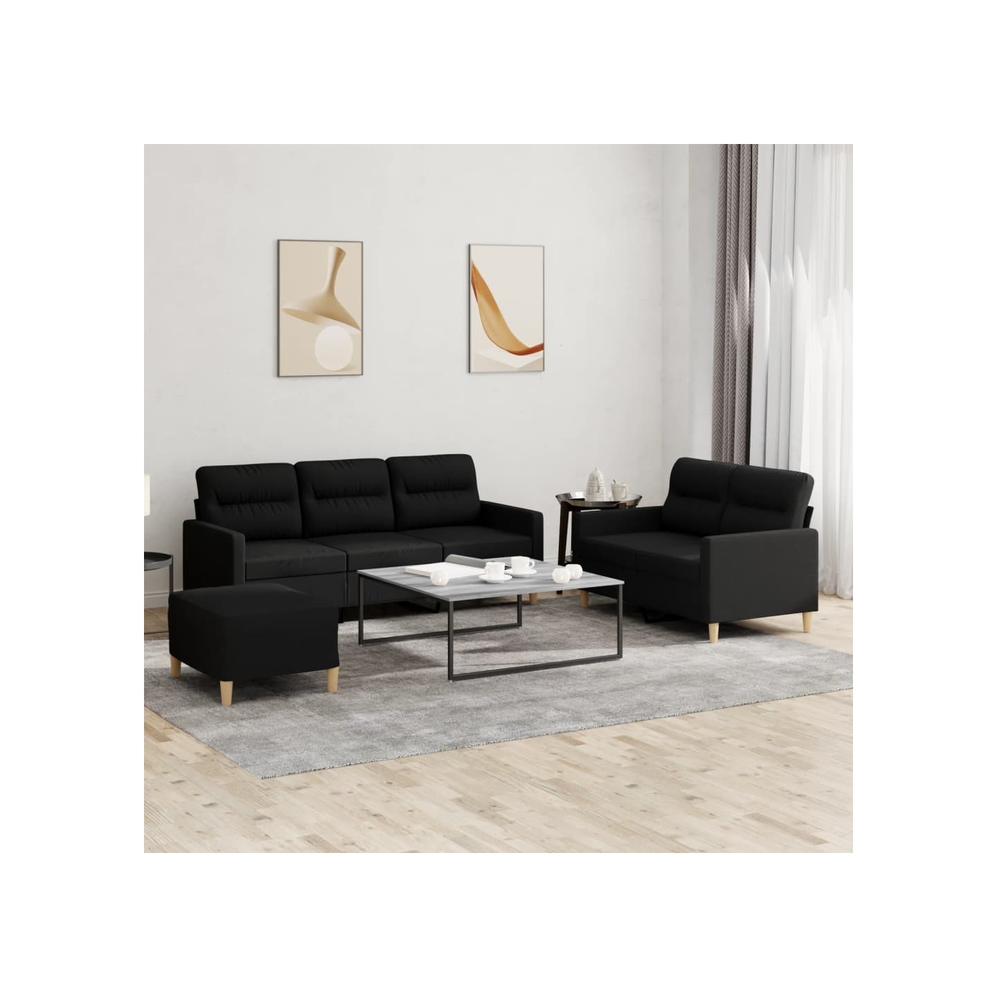 Ensemble de canapés 3 pcs avec coussins Noir Tissu