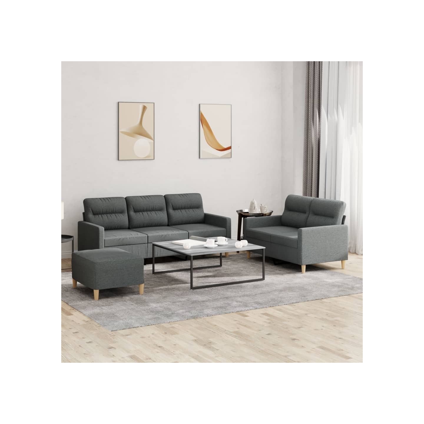 Ensemble de canapés 3 pcs avec coussins Gris foncé Tissu