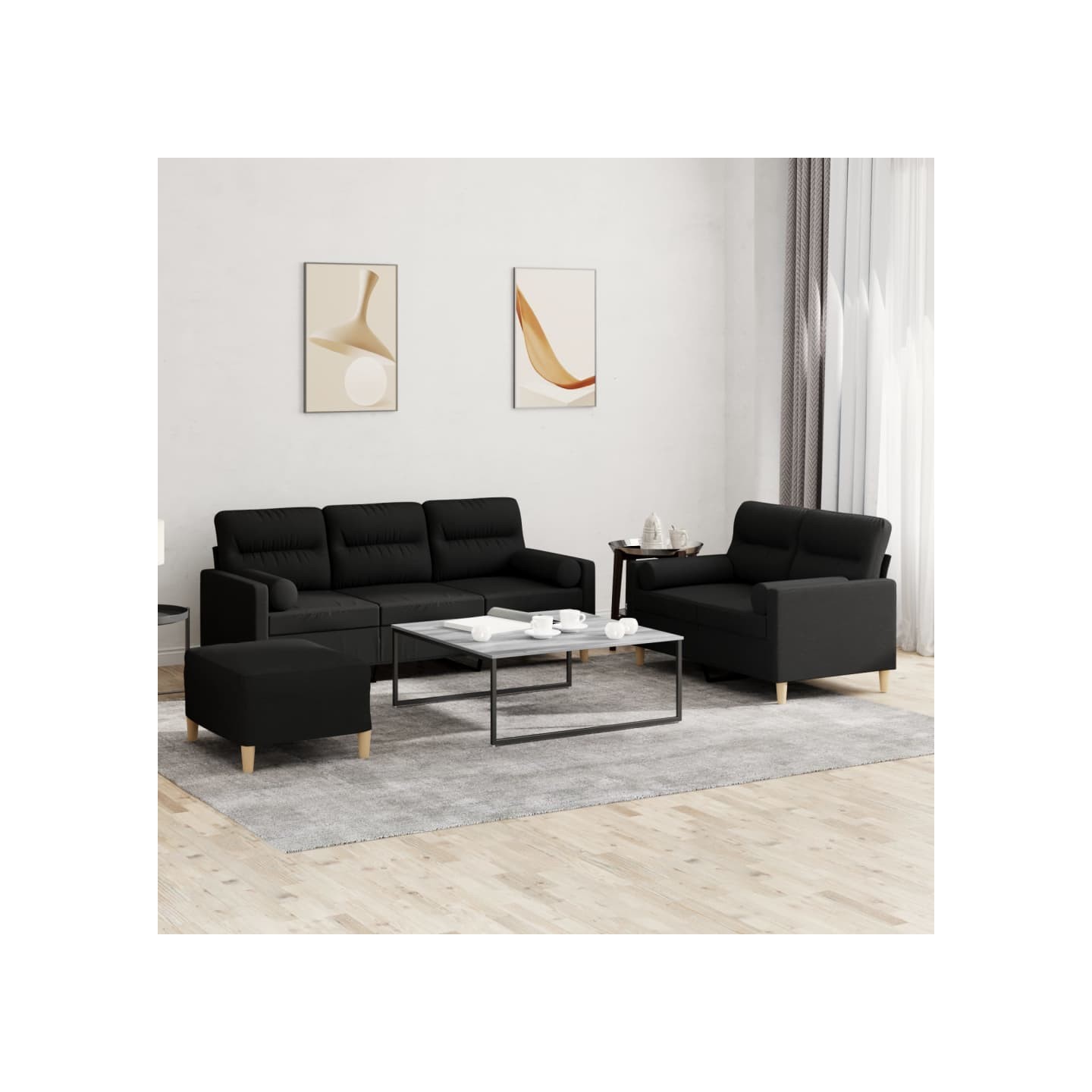 Ensemble de canapés 3 pcs avec coussins noir tissu