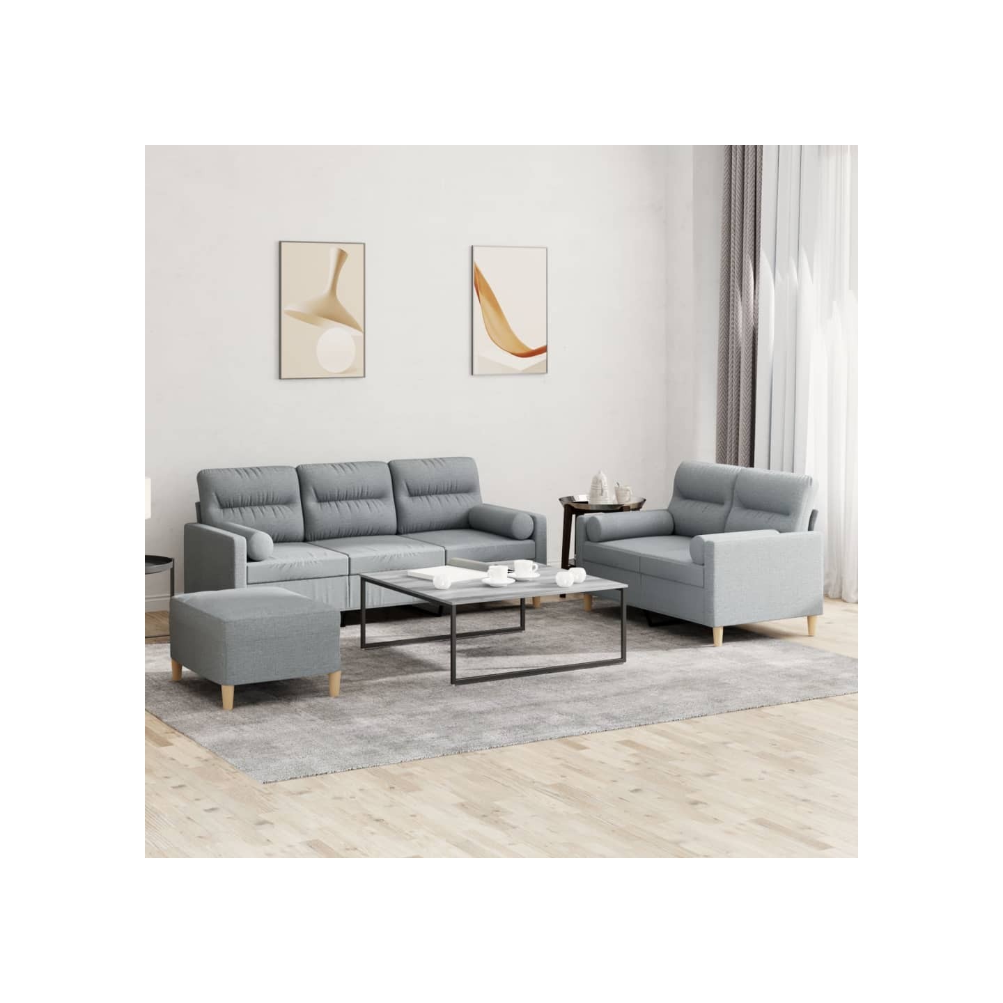 Ensemble de canapés 3 pcs coussins gris clair tissu