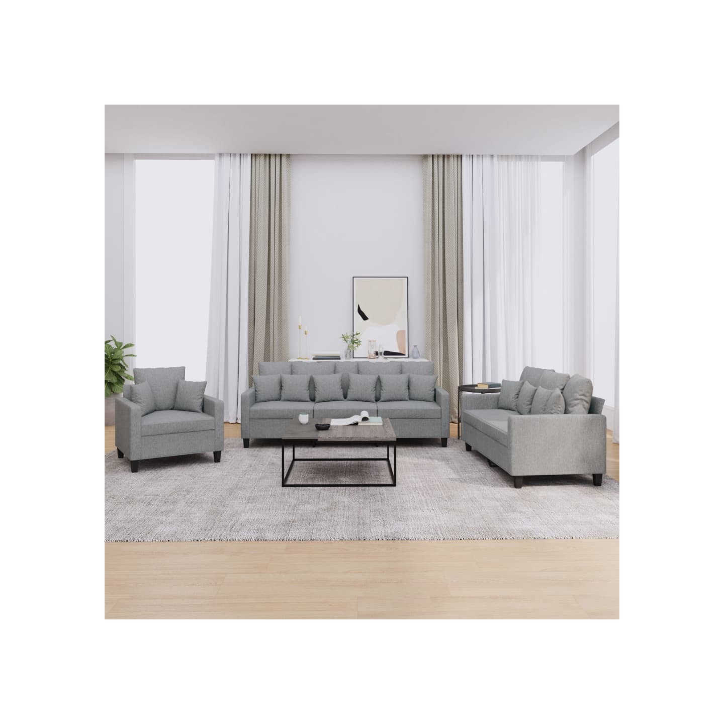 Ensemble de canapés 3 pcs coussins gris clair tissu
