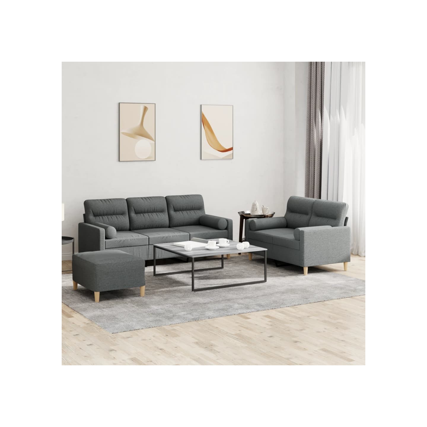 Ensemble de canapés 3 pcs coussins gris foncé tissu