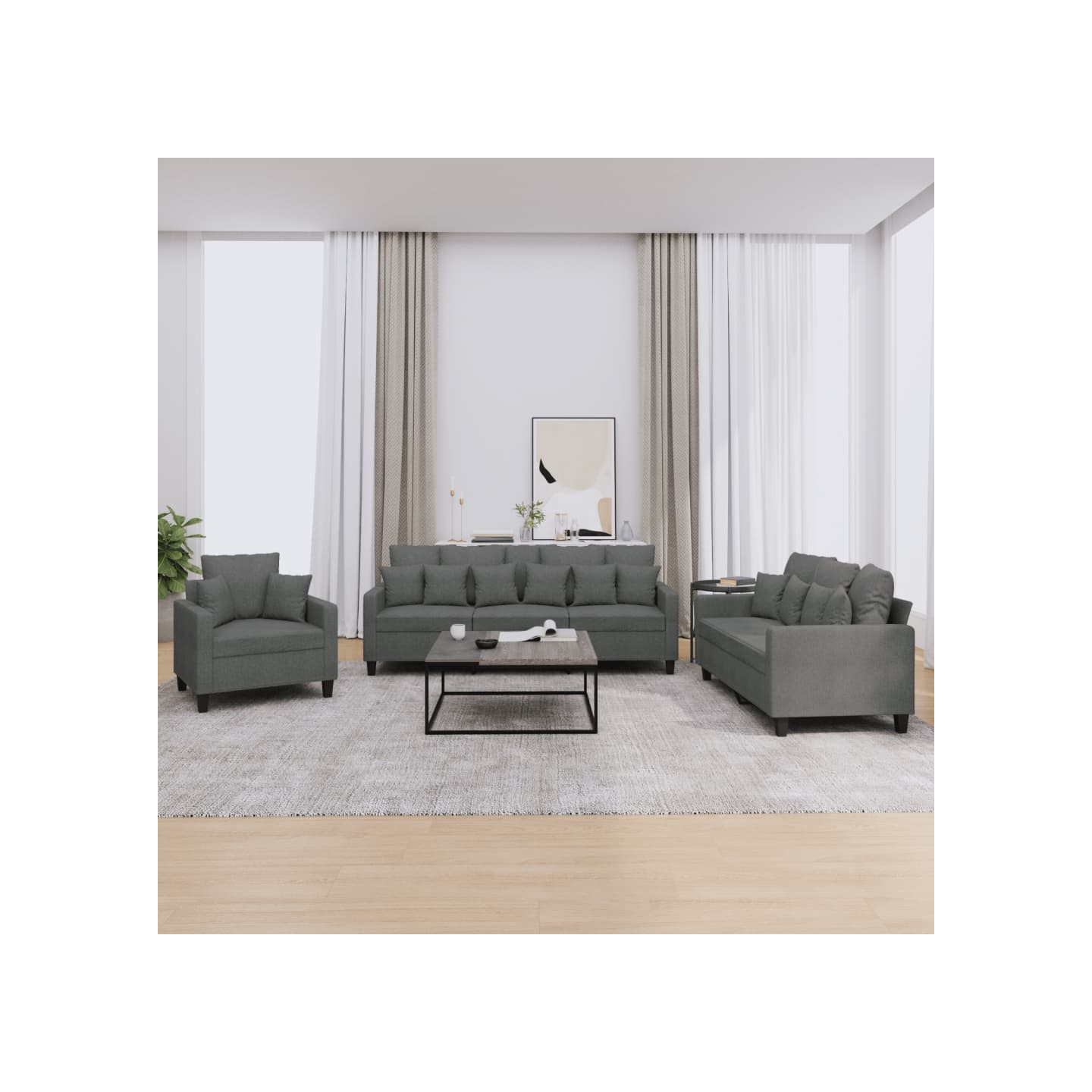 Ensemble de canapés 3 pcs coussins gris foncé tissu