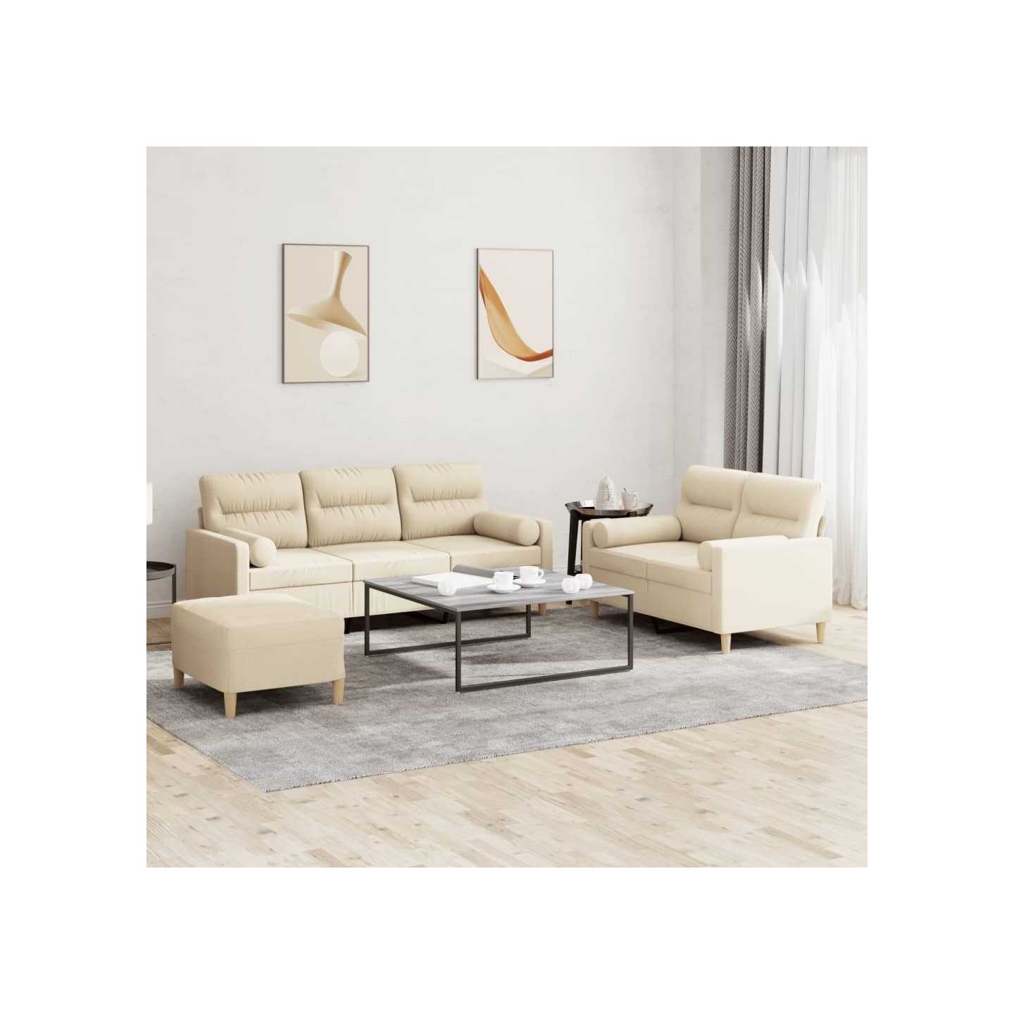Ensemble de canapés 3 pcs avec coussins crème tissu
