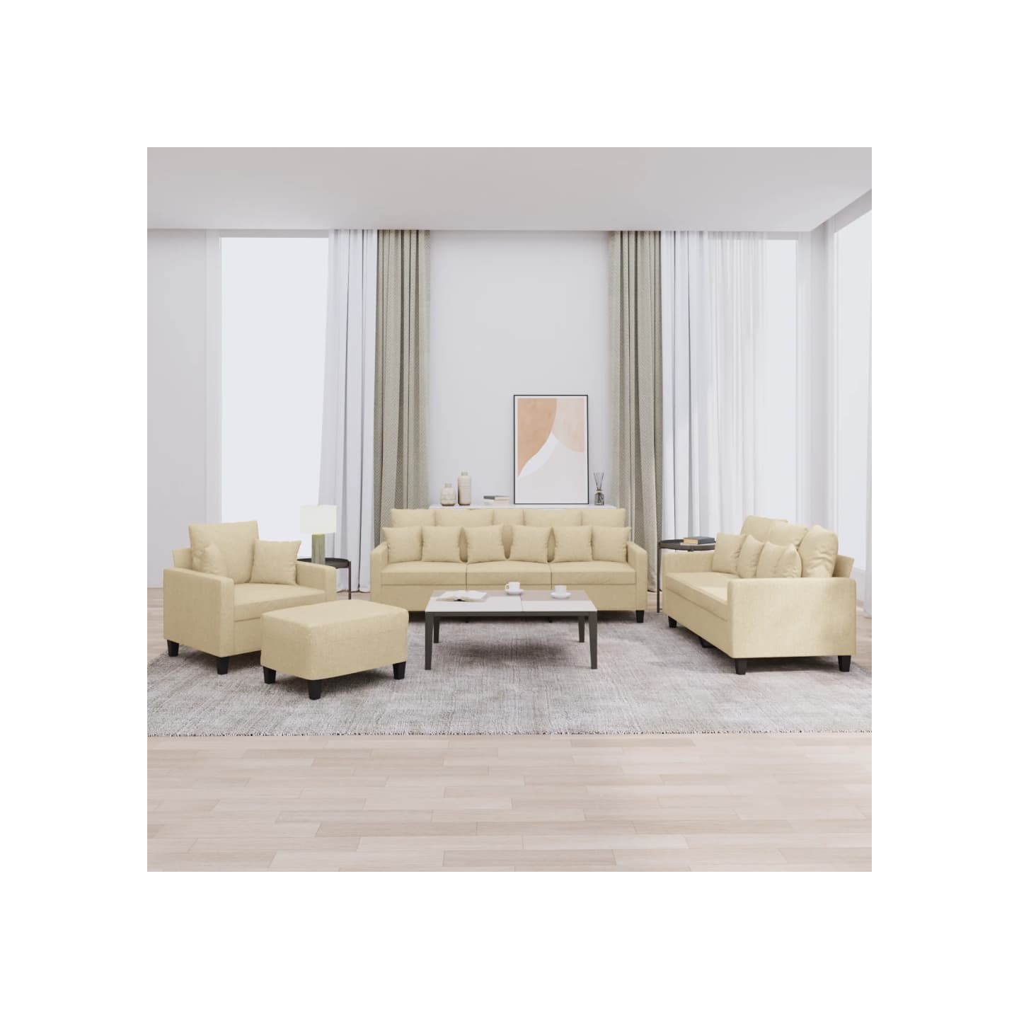 Ensemble de canapés 4 pcs avec coussins crème tissu