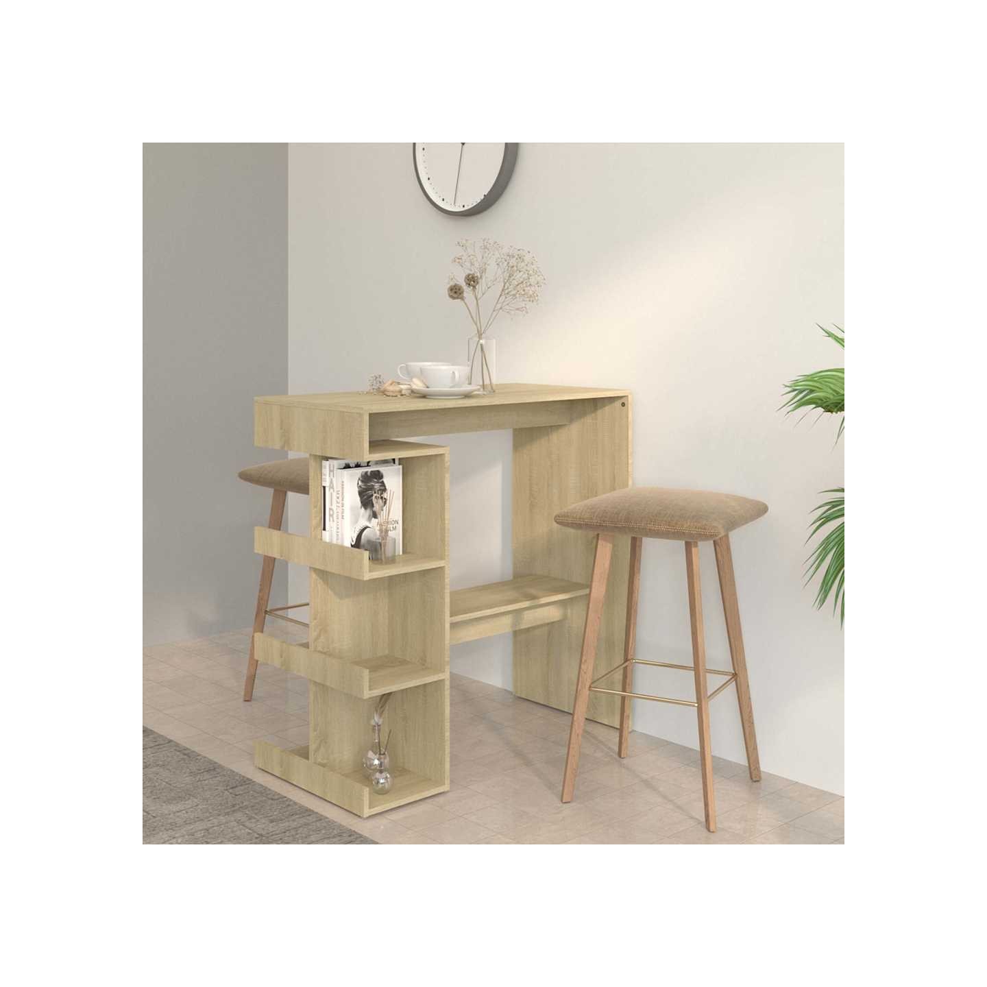Table de bar étagère de rangement Chêne sonoma Bois ingénierie