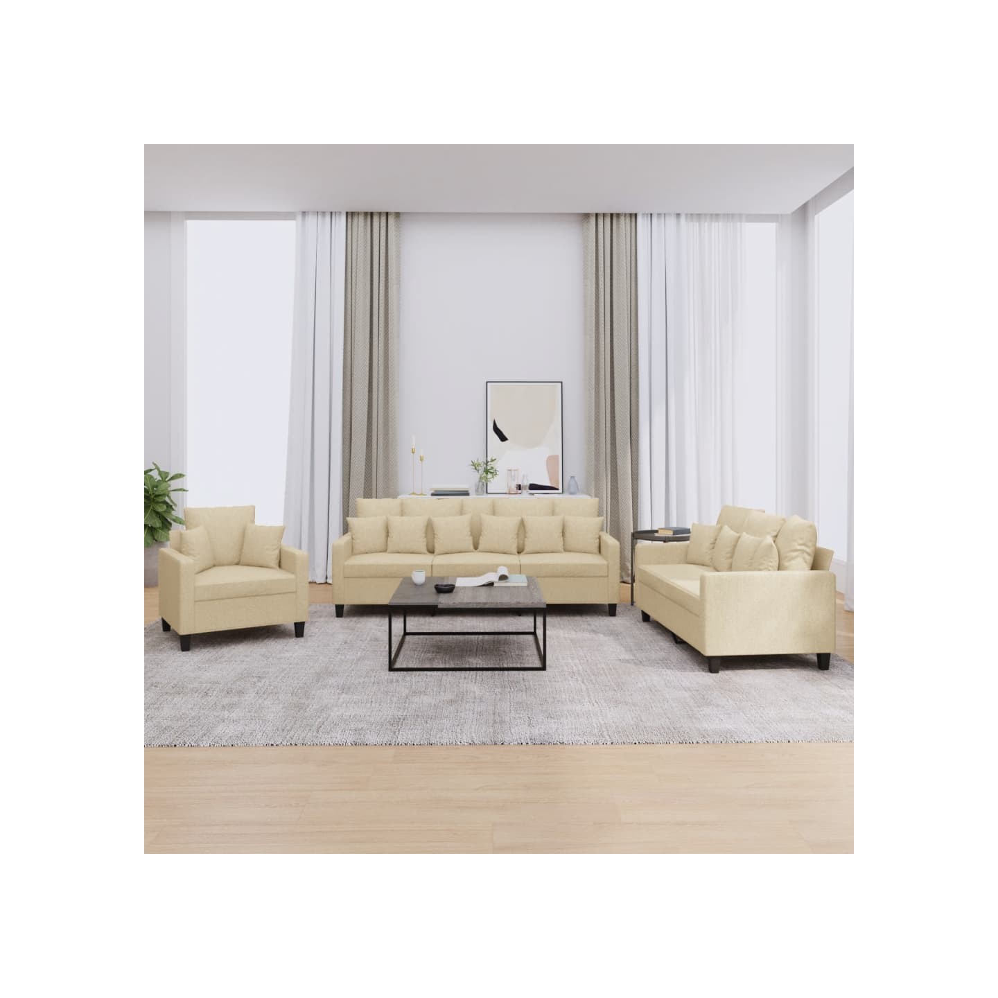 Ensemble de canapés 3 pcs avec coussins crème tissu