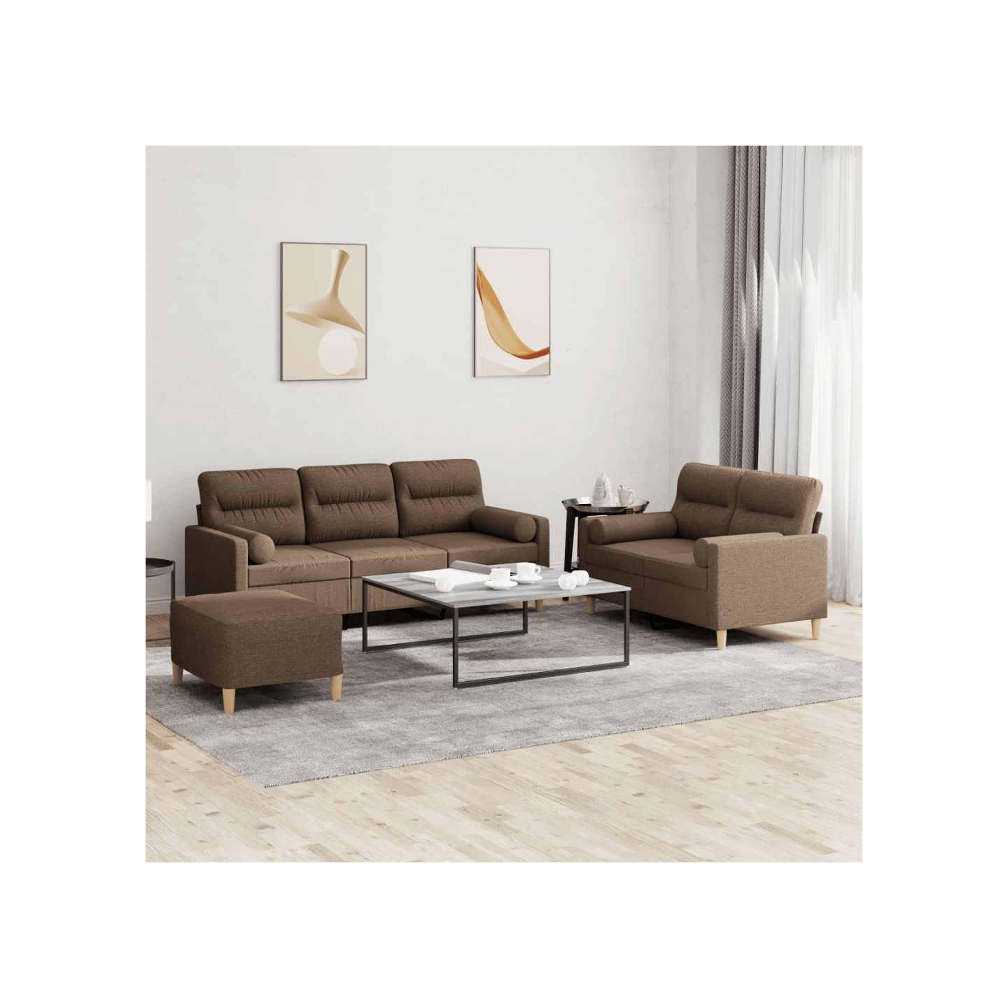 Ensemble de canapés 3 pcs avec coussins marron tissu