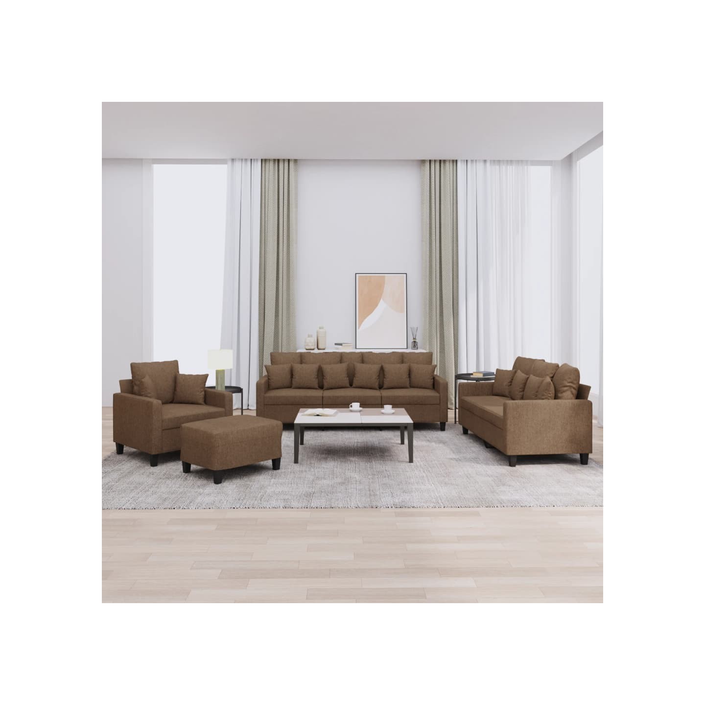Ensemble de canapés 4 pcs avec coussins marron tissu