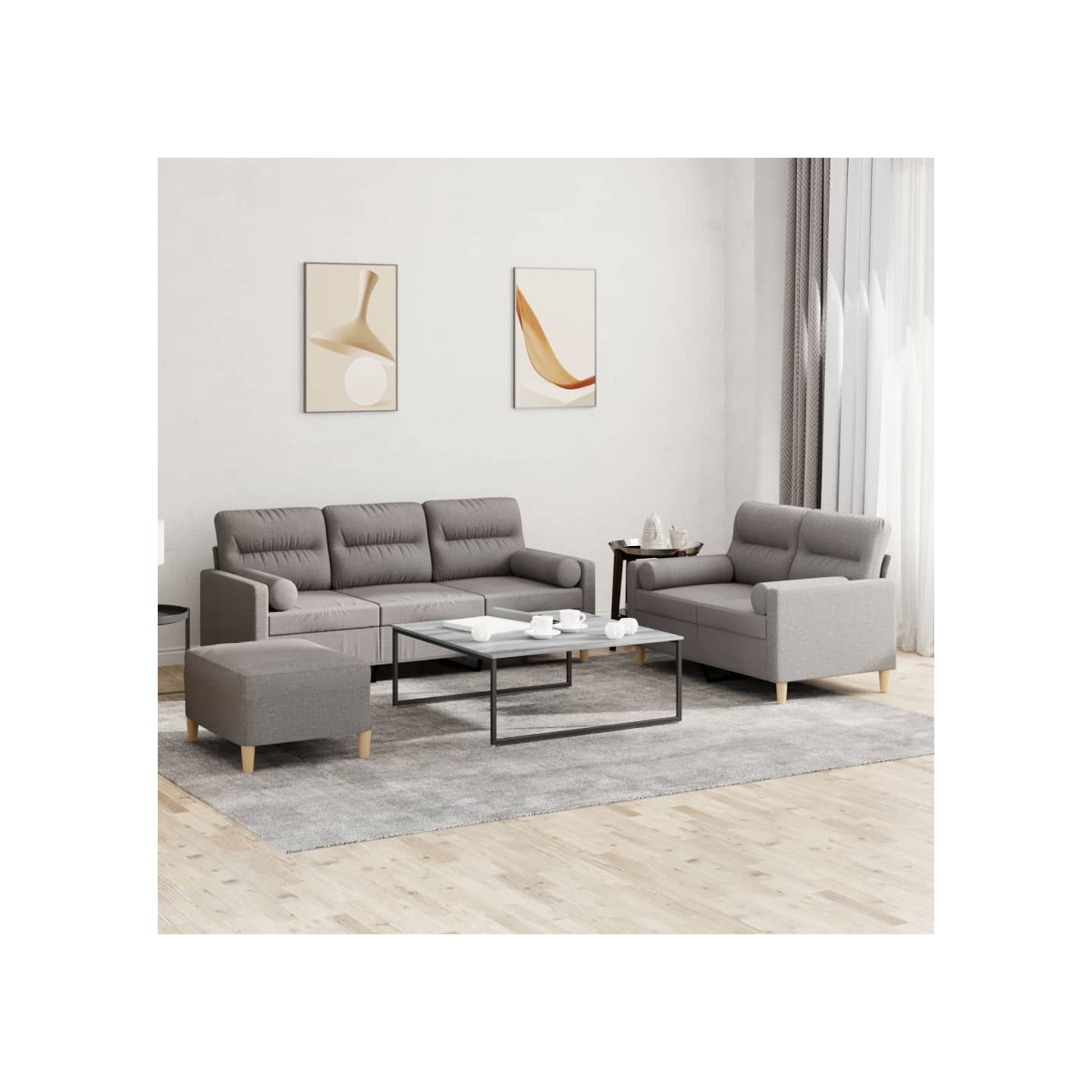 Ensemble de canapés 3 pcs avec coussins taupe tissu