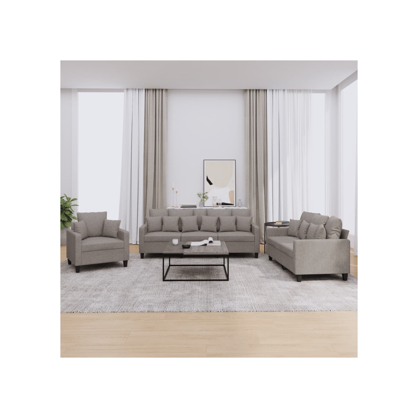 Ensemble de canapés 3 pcs avec coussins taupe tissu