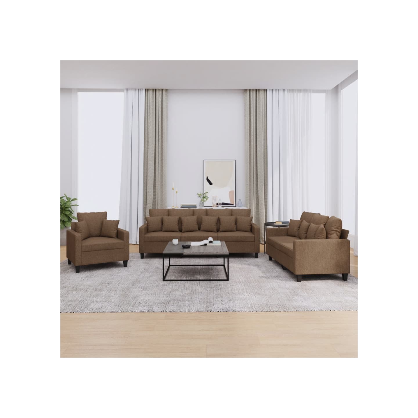 Ensemble de canapés 3 pcs avec coussins marron tissu
