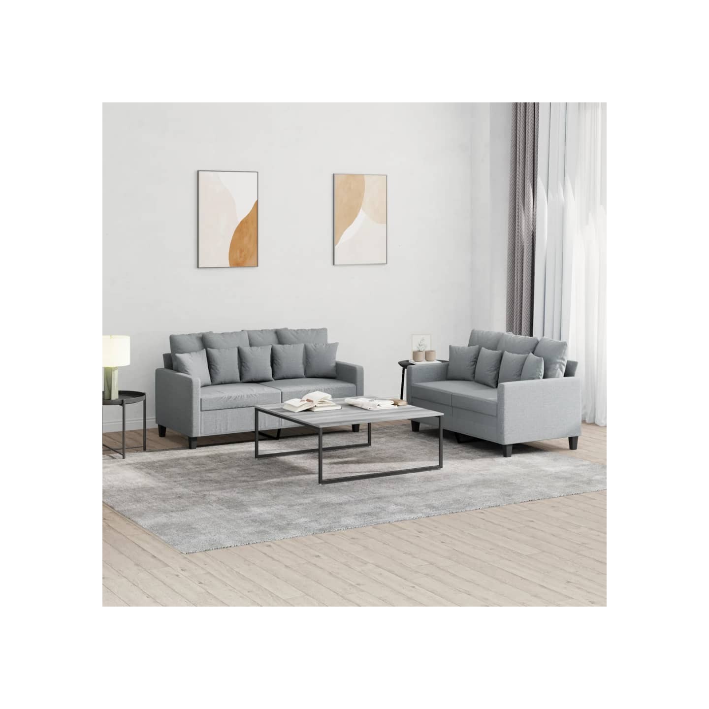 Ensemble de canapés 2 pcs avec coussins Gris clair Tissu