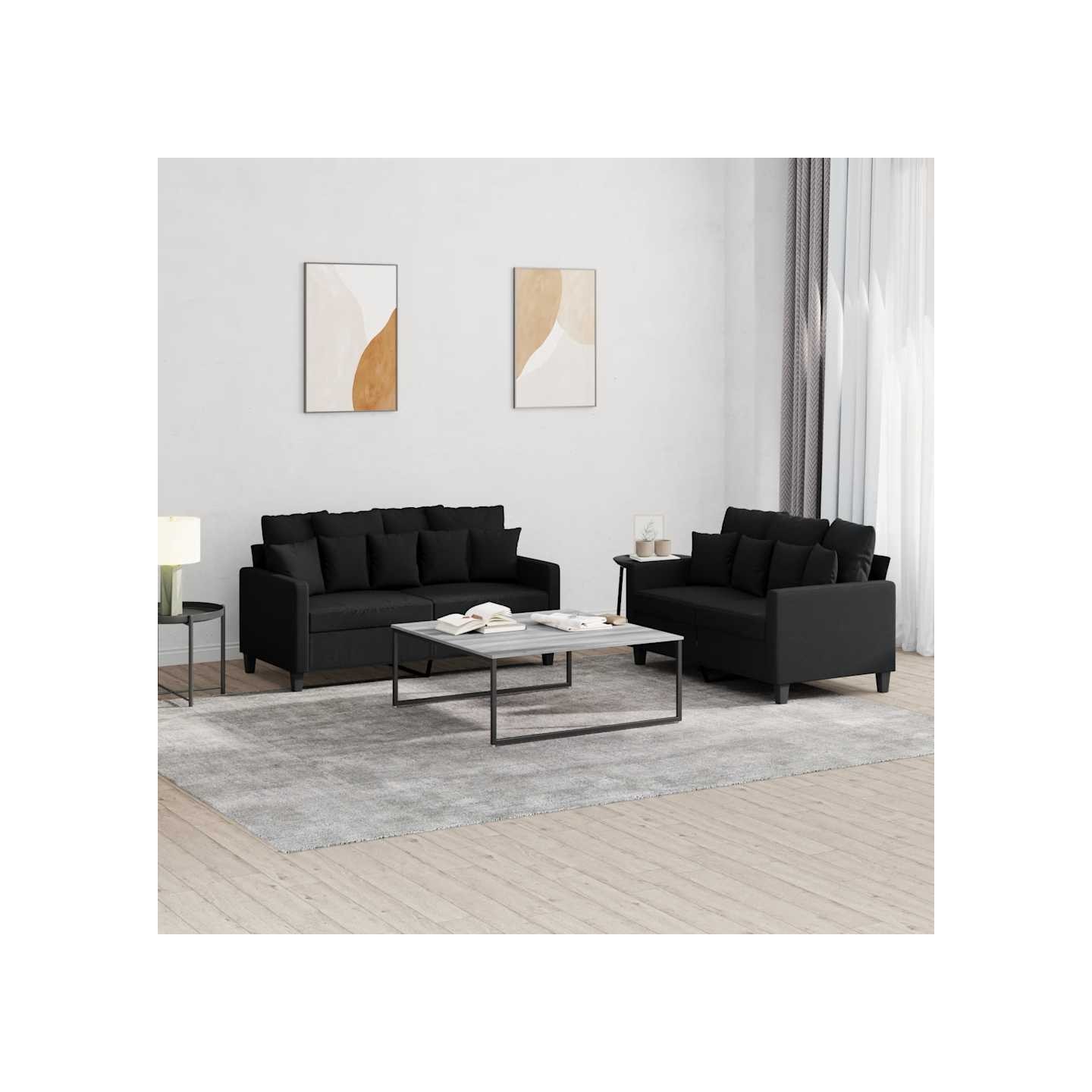 Ensemble de canapés 2 pcs avec coussins Noir Tissu