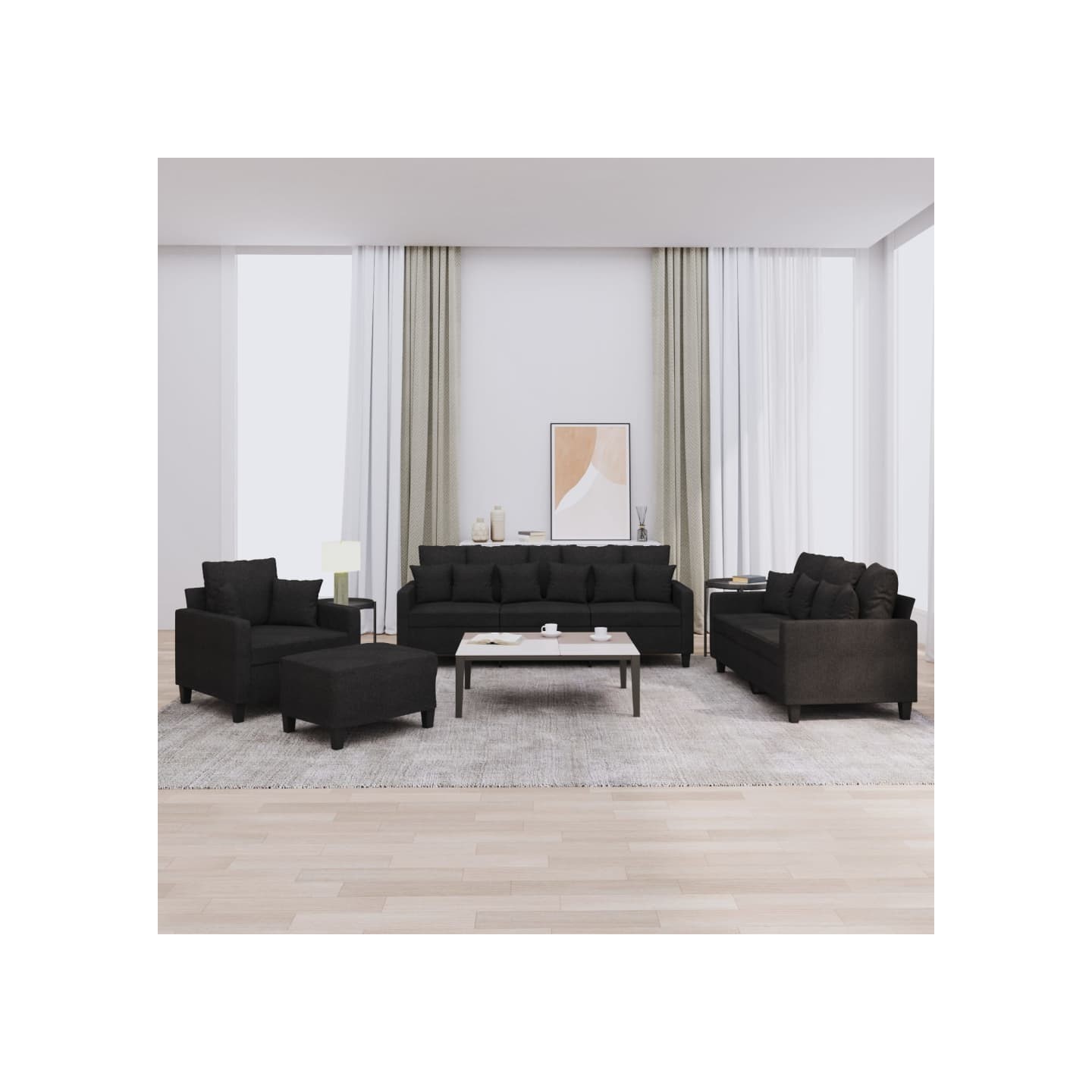 Ensemble de canapés 4 pcs avec coussins noir tissu