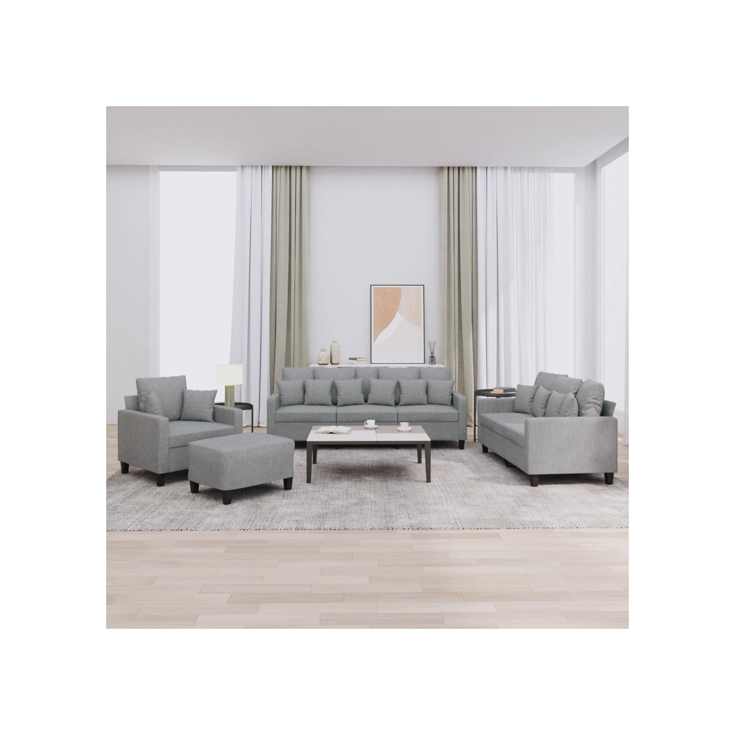 Ensemble de canapés 4 pcs coussins gris clair tissu