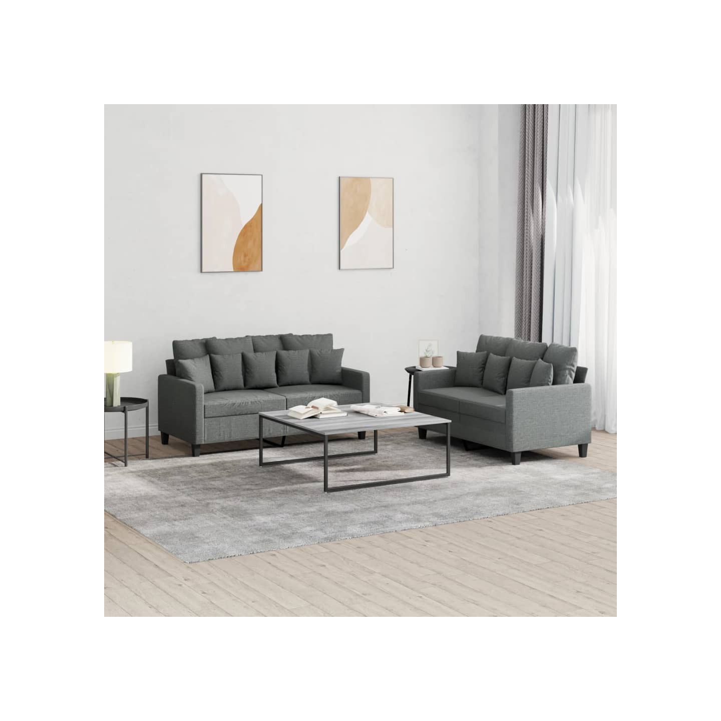 Ensemble de canapés 2 pcs avec coussins Gris foncé Tissu