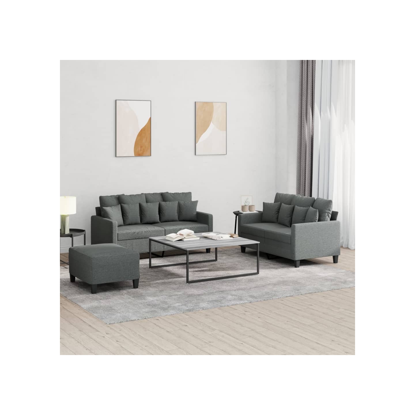 Ensemble de canapés 3 pcs avec coussins Gris foncé Tissu