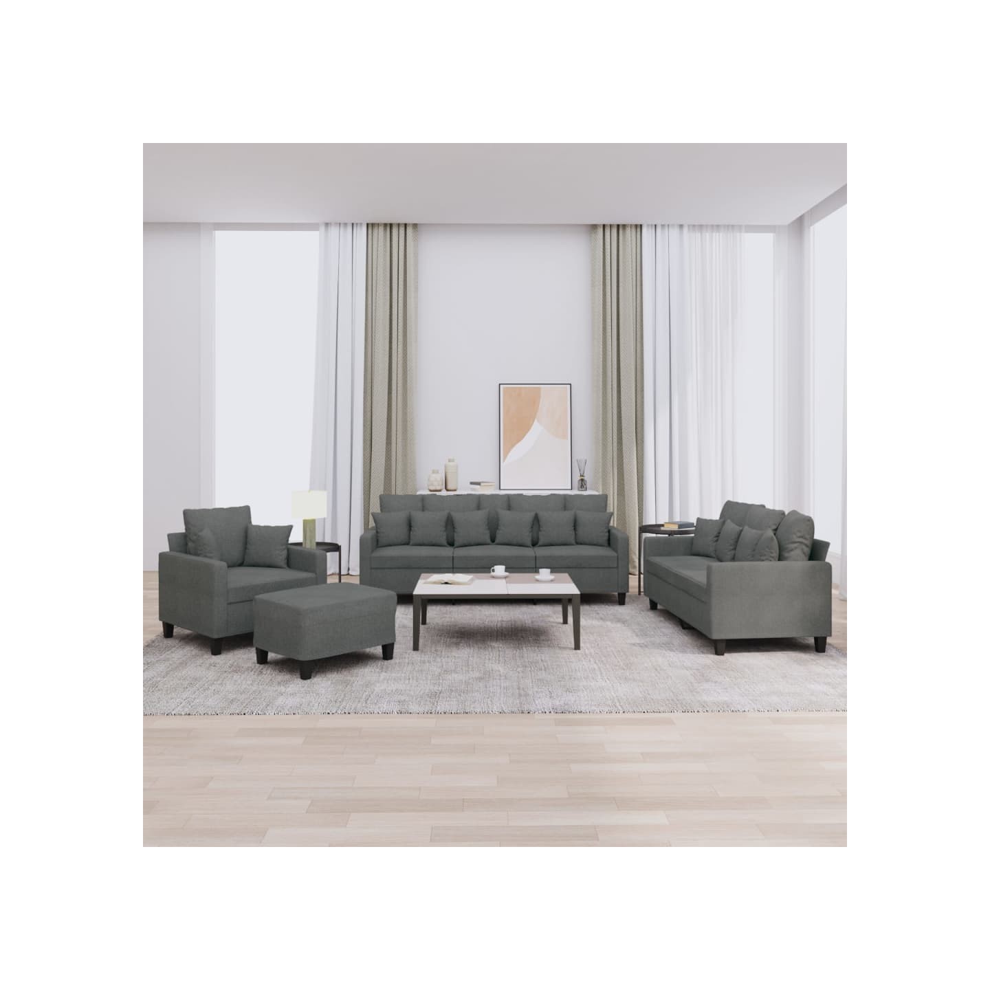Ensemble de canapés 4 pcs coussins gris foncé tissu