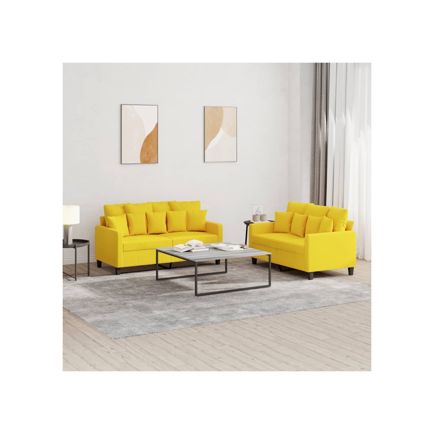 Ensemble de canapés 2 pcs avec coussins Jaune clair Tissu