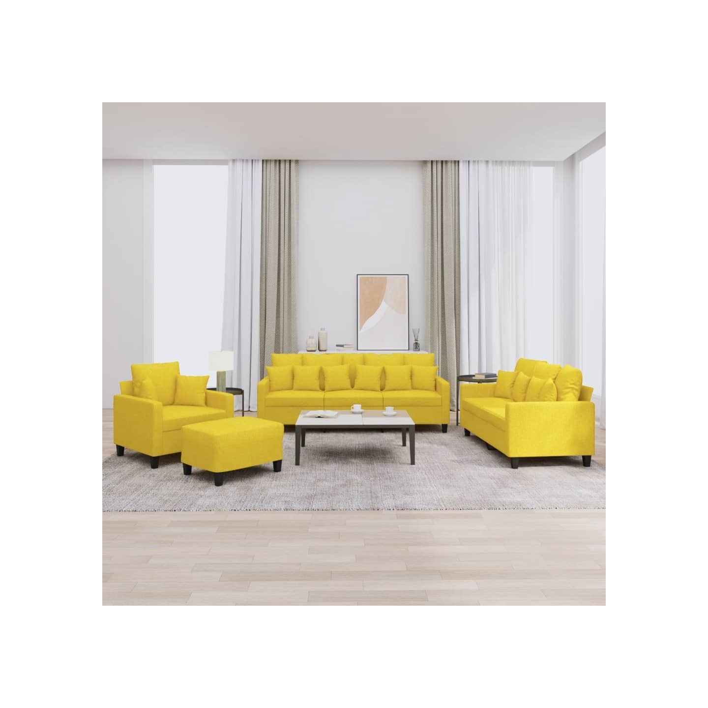 Ensemble de canapés 4 pcs avec coussins jaune clair tissu