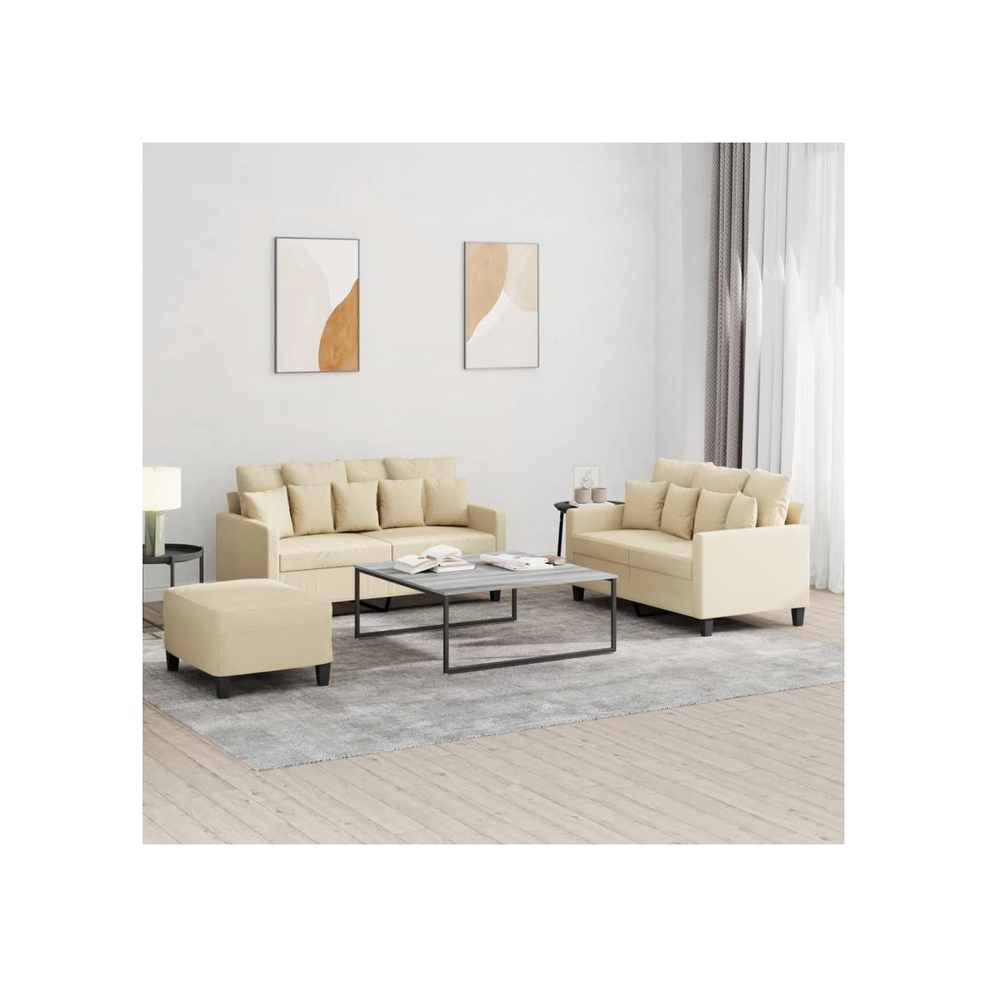 Ensemble de canapés 3 pcs avec coussins Crème Tissu