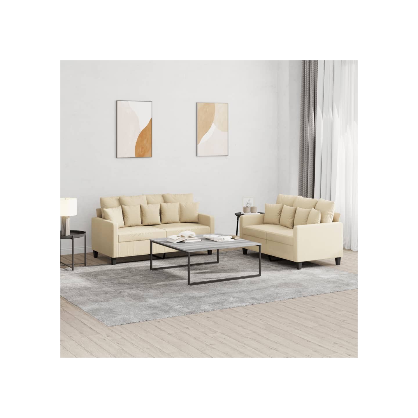 Ensemble de canapés 2 pcs avec coussins Crème Tissu
