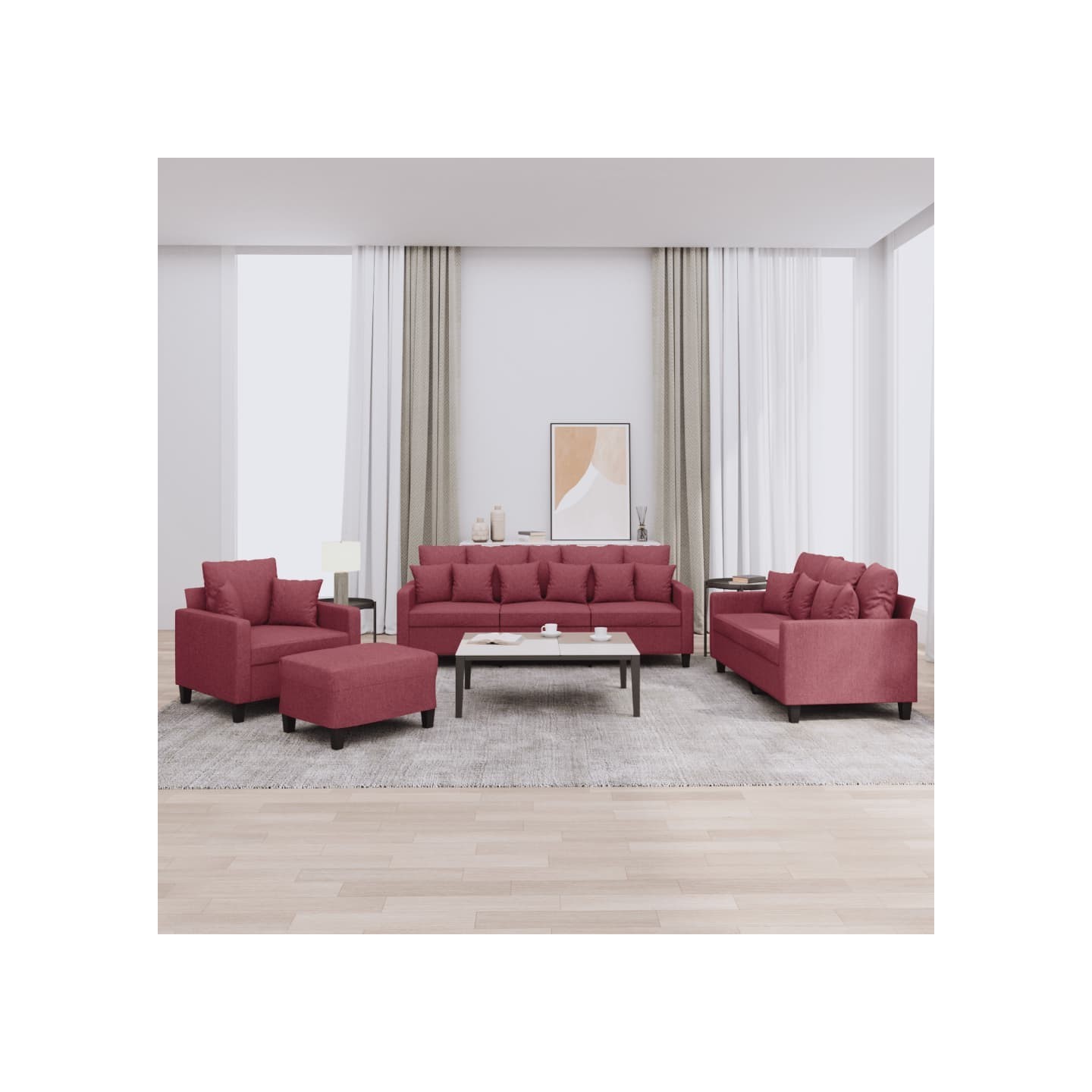 Ensemble de canapés 4 pcs avec coussins rouge bordeaux tissu