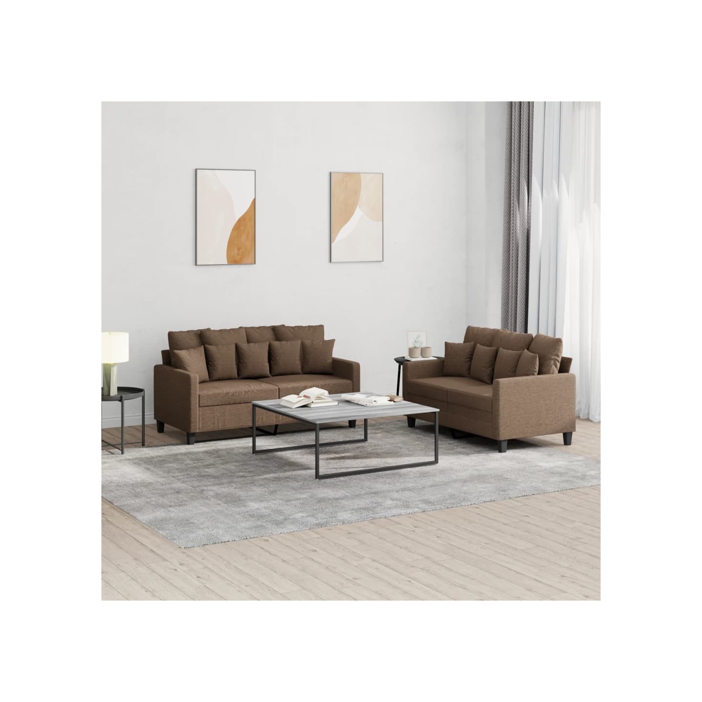 Ensemble de canapés 2 pcs avec coussins Marron Tissu