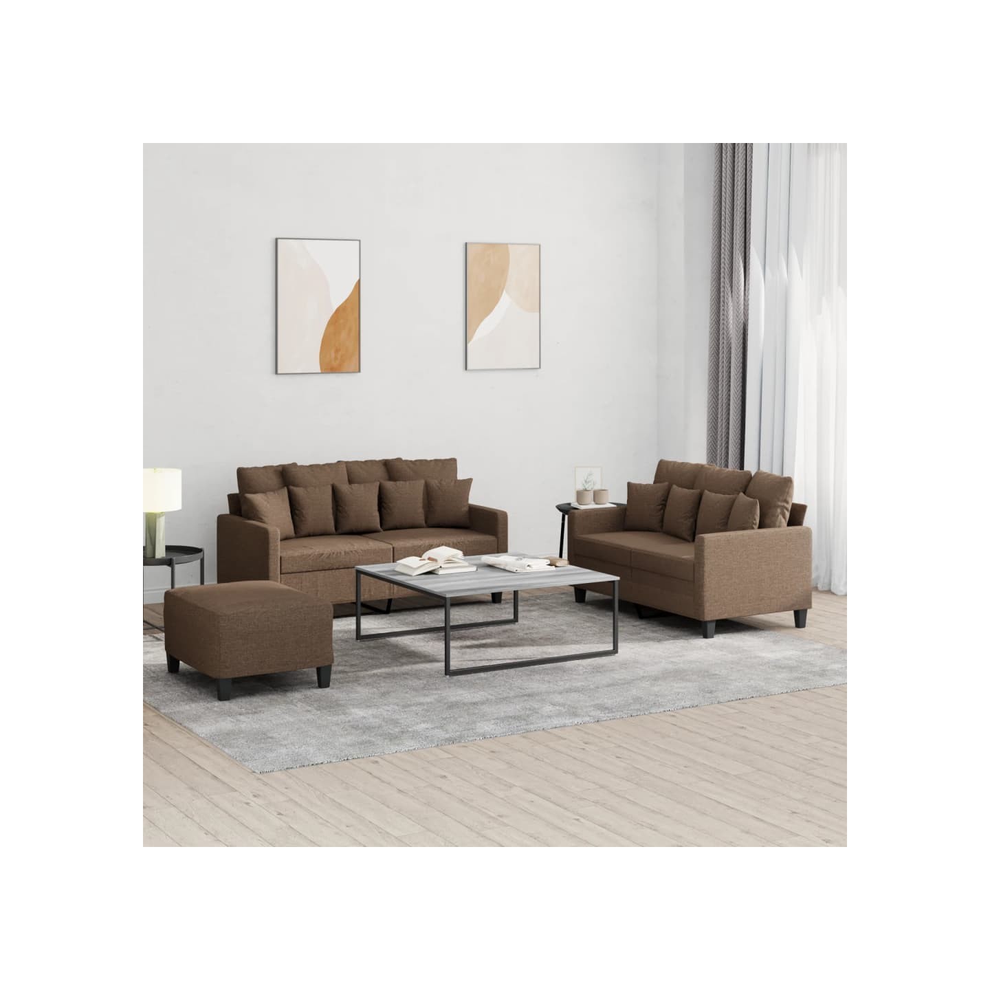 Ensemble de canapés 3 pcs avec coussins Marron Tissu