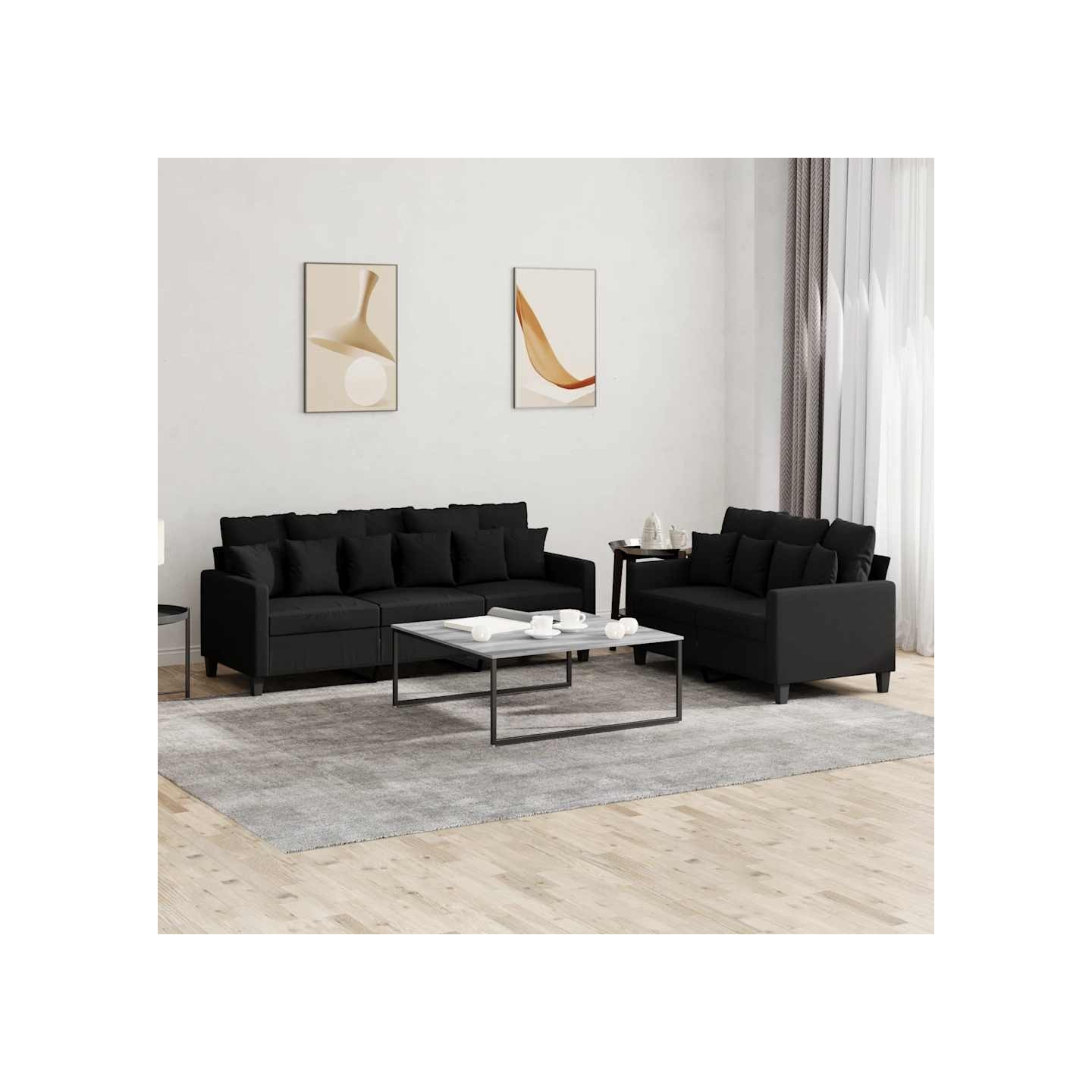 Ensemble de canapés 2 pcs avec coussins Noir Tissu