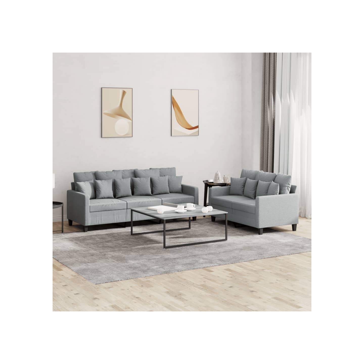 Ensemble de canapés 2 pcs avec coussins Gris clair Tissu