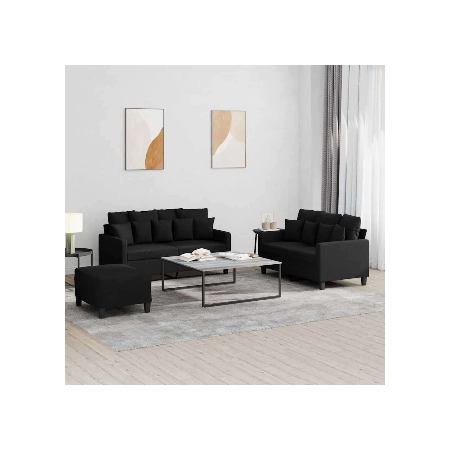 Ensemble de canapés 3 pcs avec coussins Noir Tissu