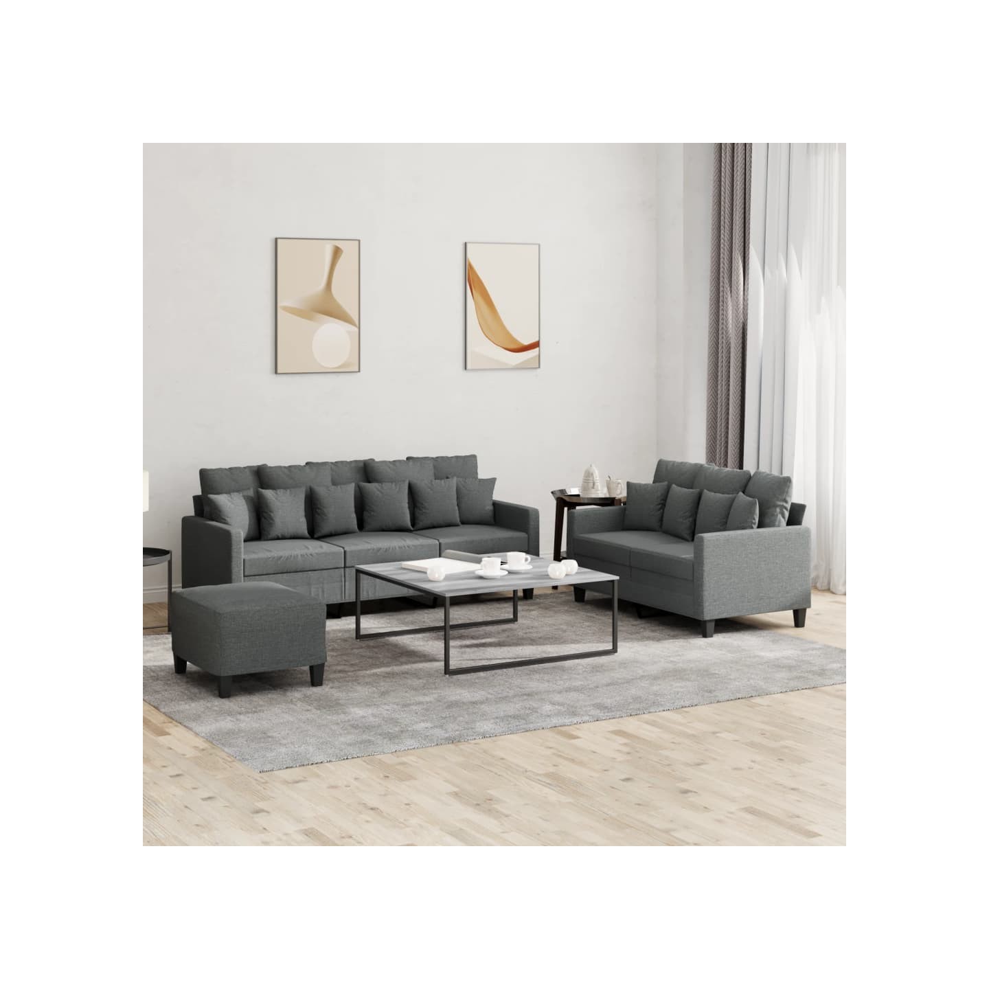 Ensemble de canapés 3 pcs avec coussins Gris foncé Tissu