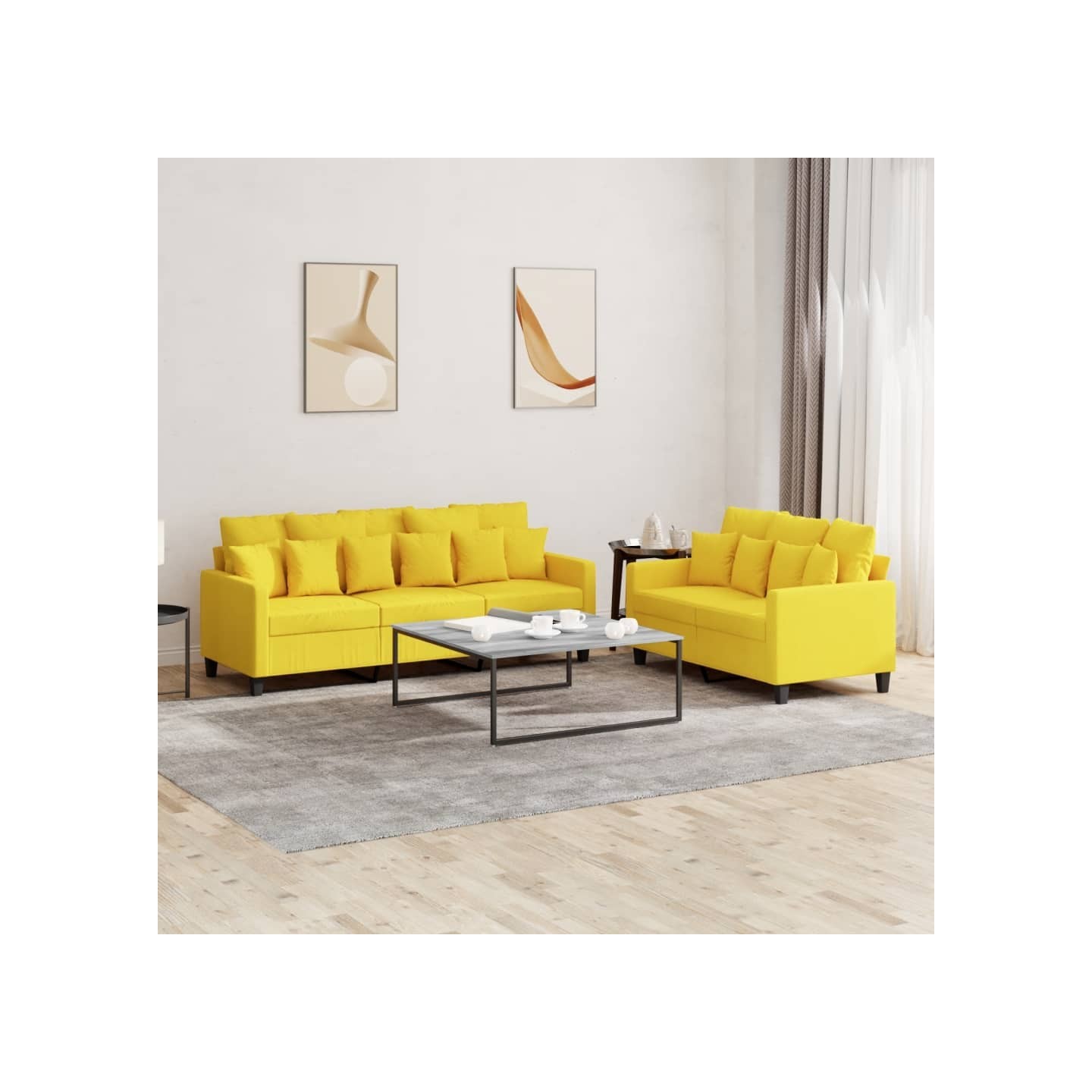 Ensemble de canapés 2 pcs avec coussins Jaune clair Tissu